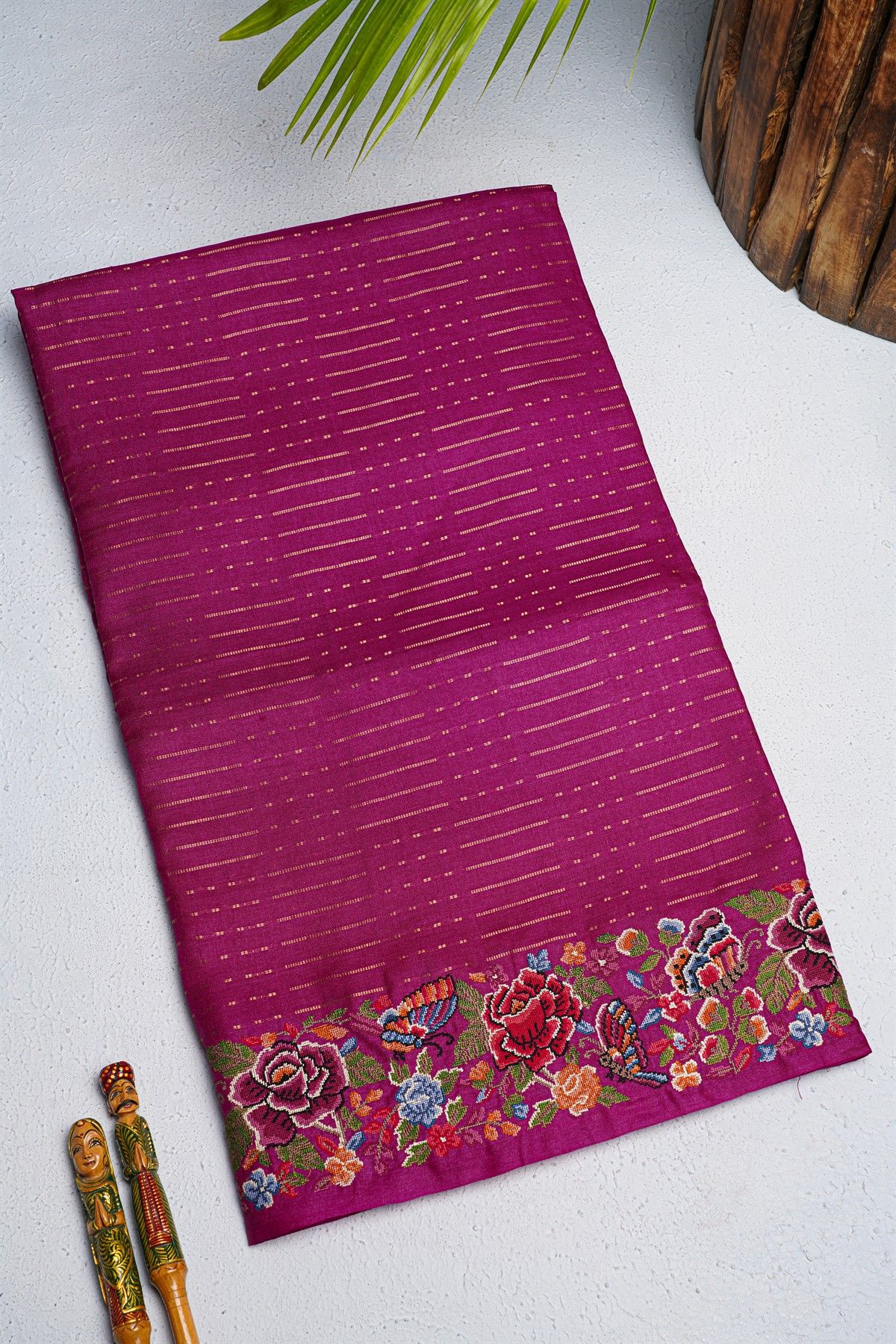 Designer Tussar Rani Pink Saree