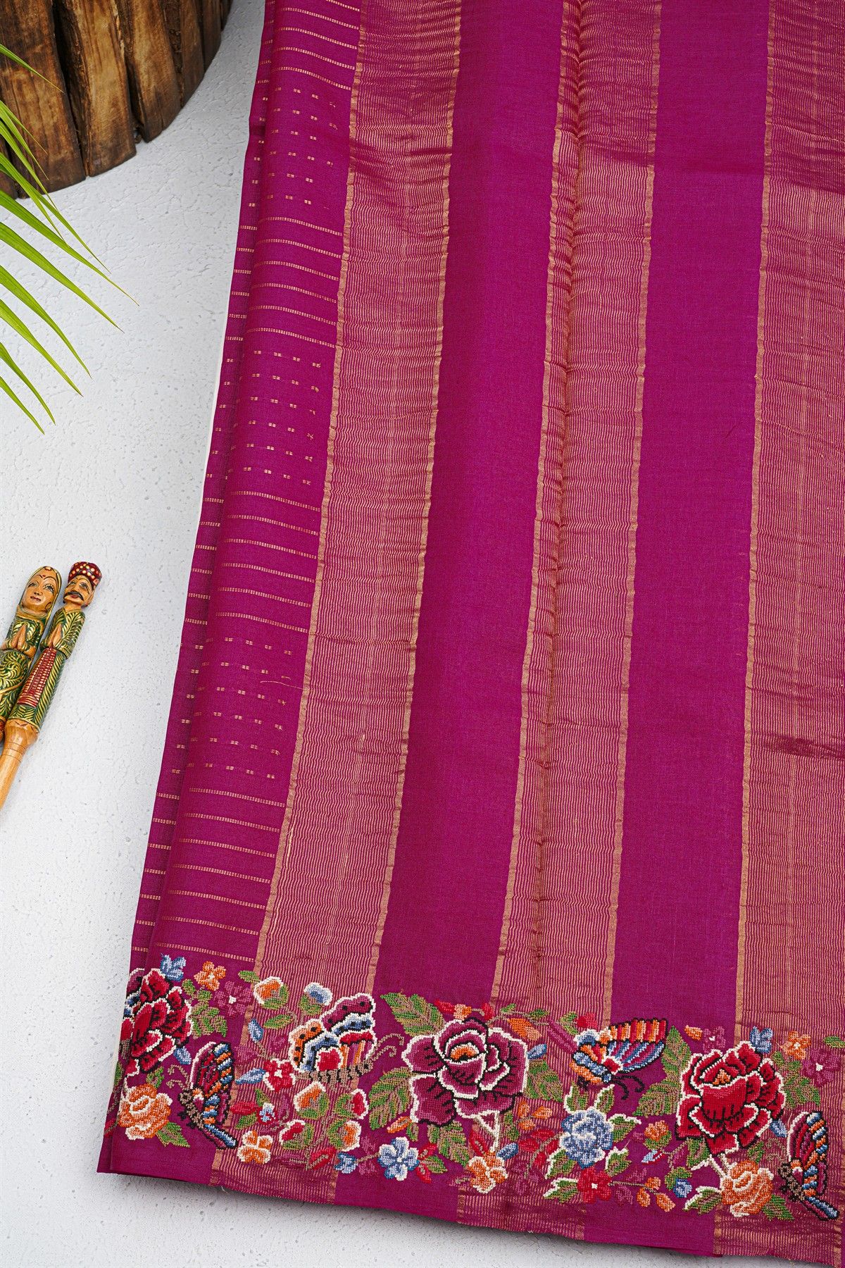 Designer Tussar Rani Pink Saree