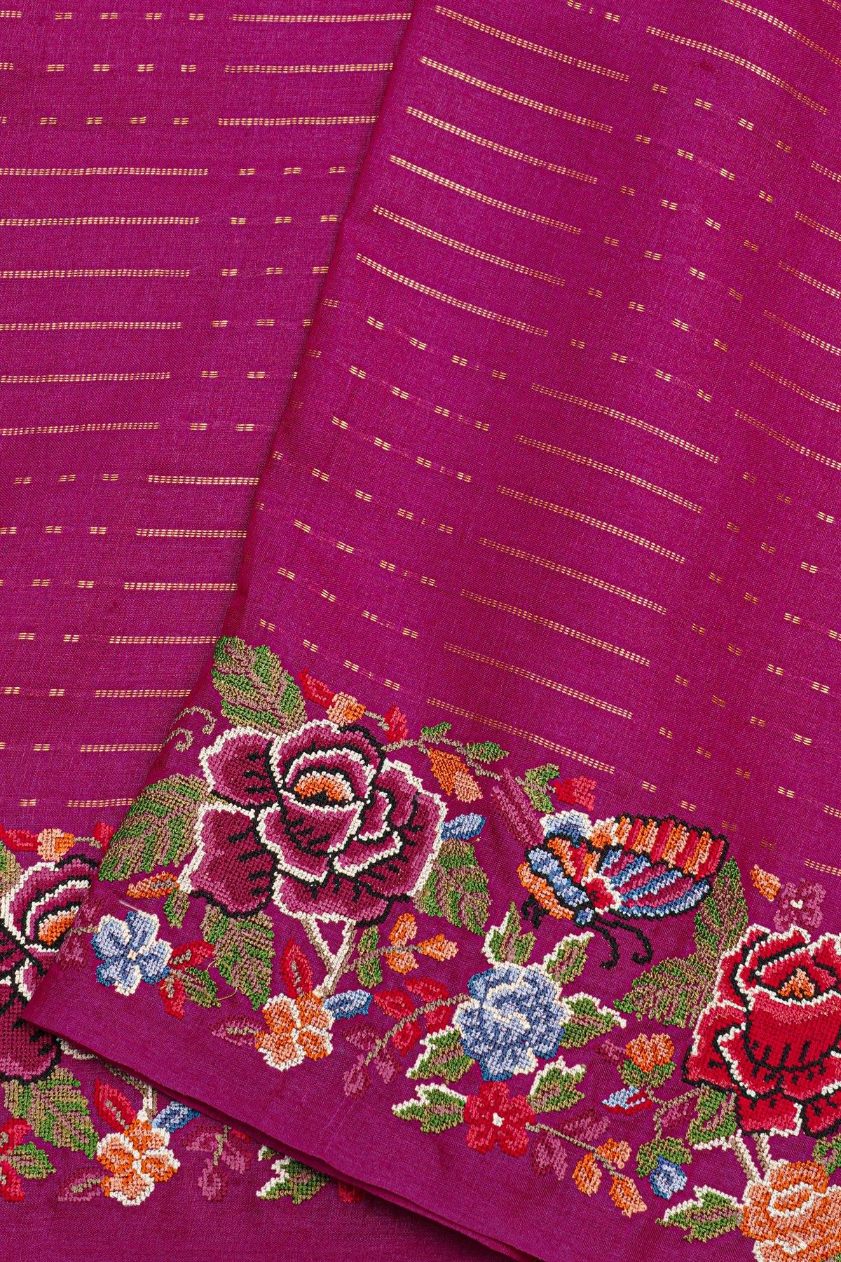 Designer Tussar Rani Pink Saree