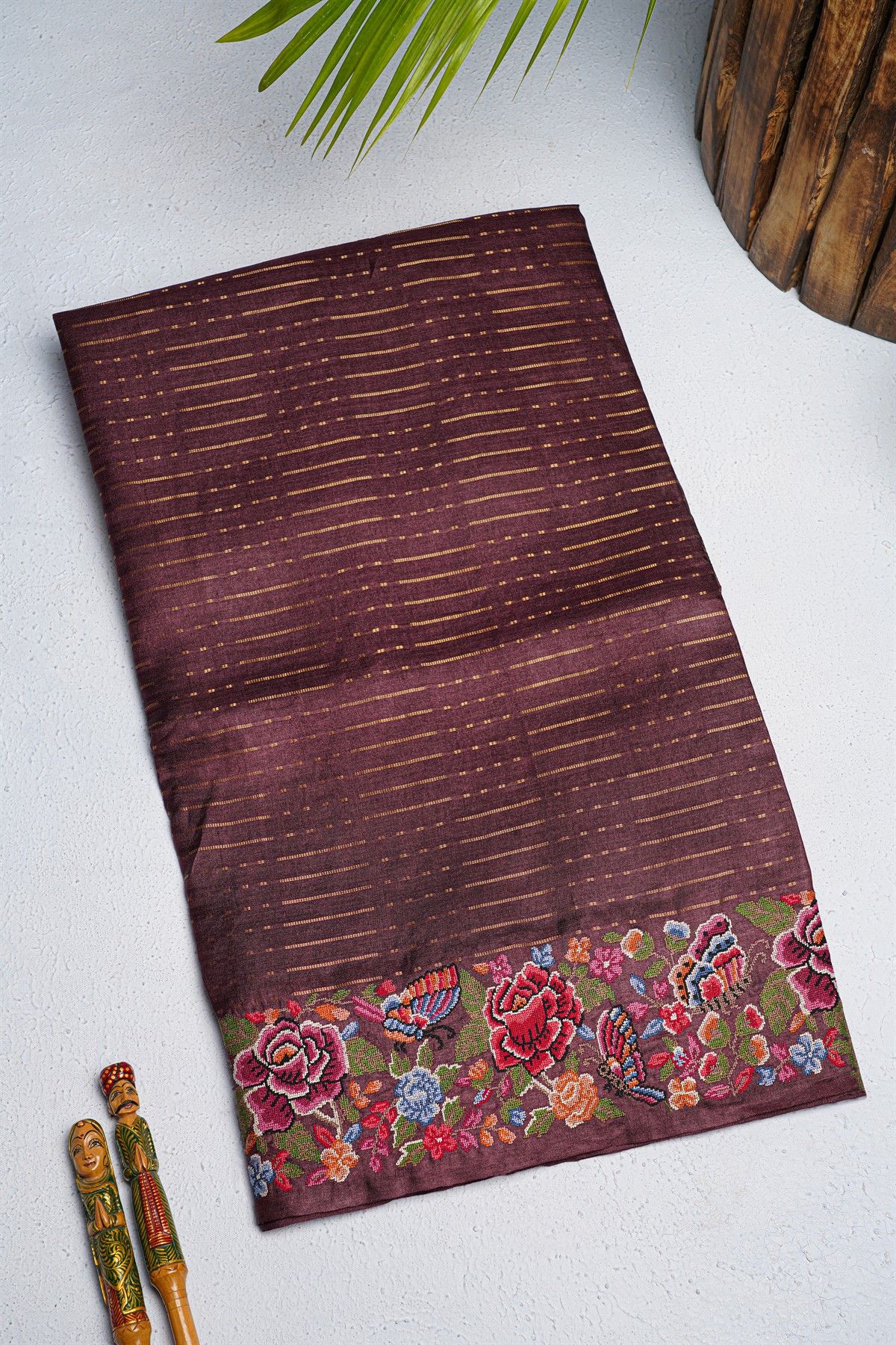 Designer Tussar Brown Saree