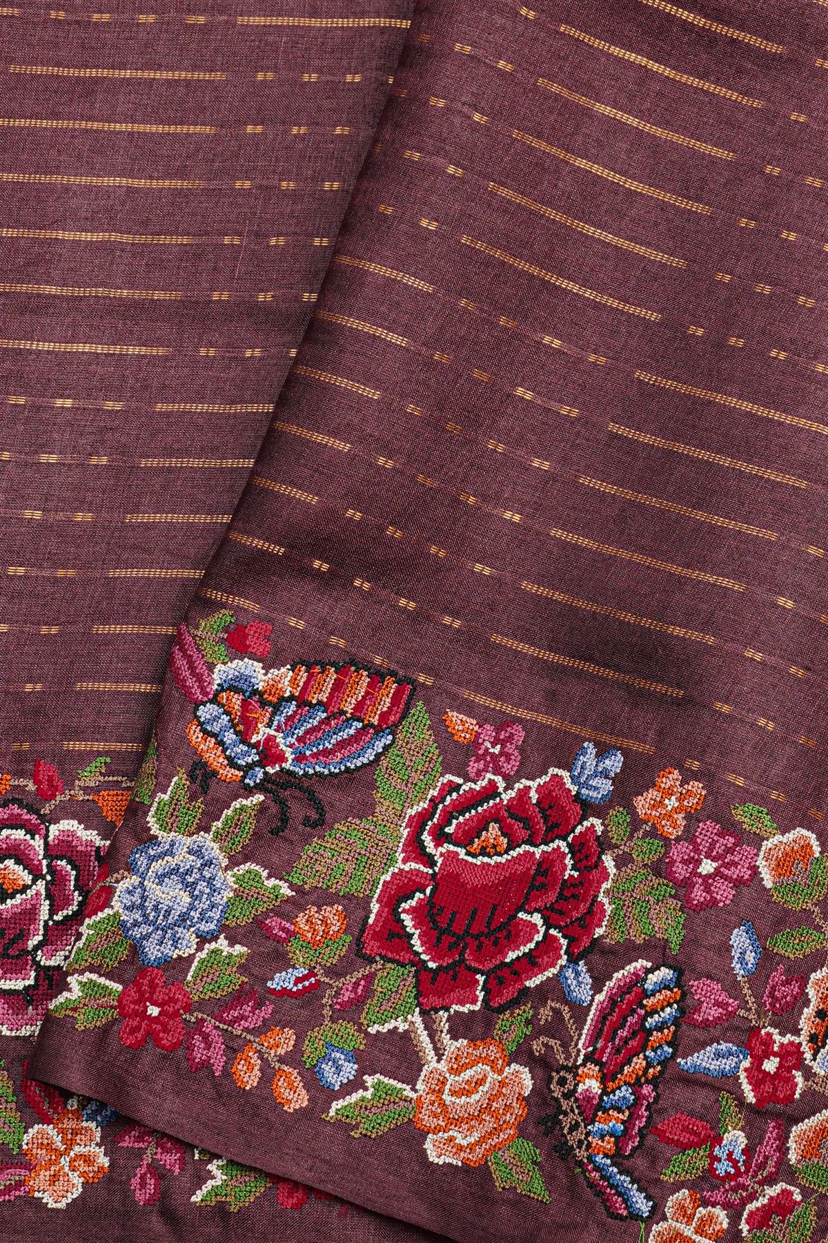 Designer Tussar Brown Saree