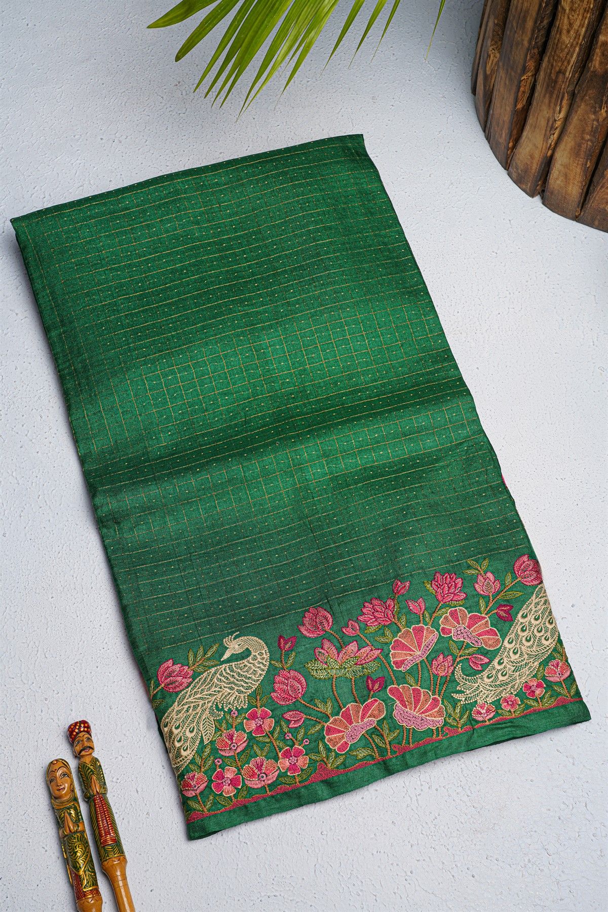 Designer Tussar Green Saree