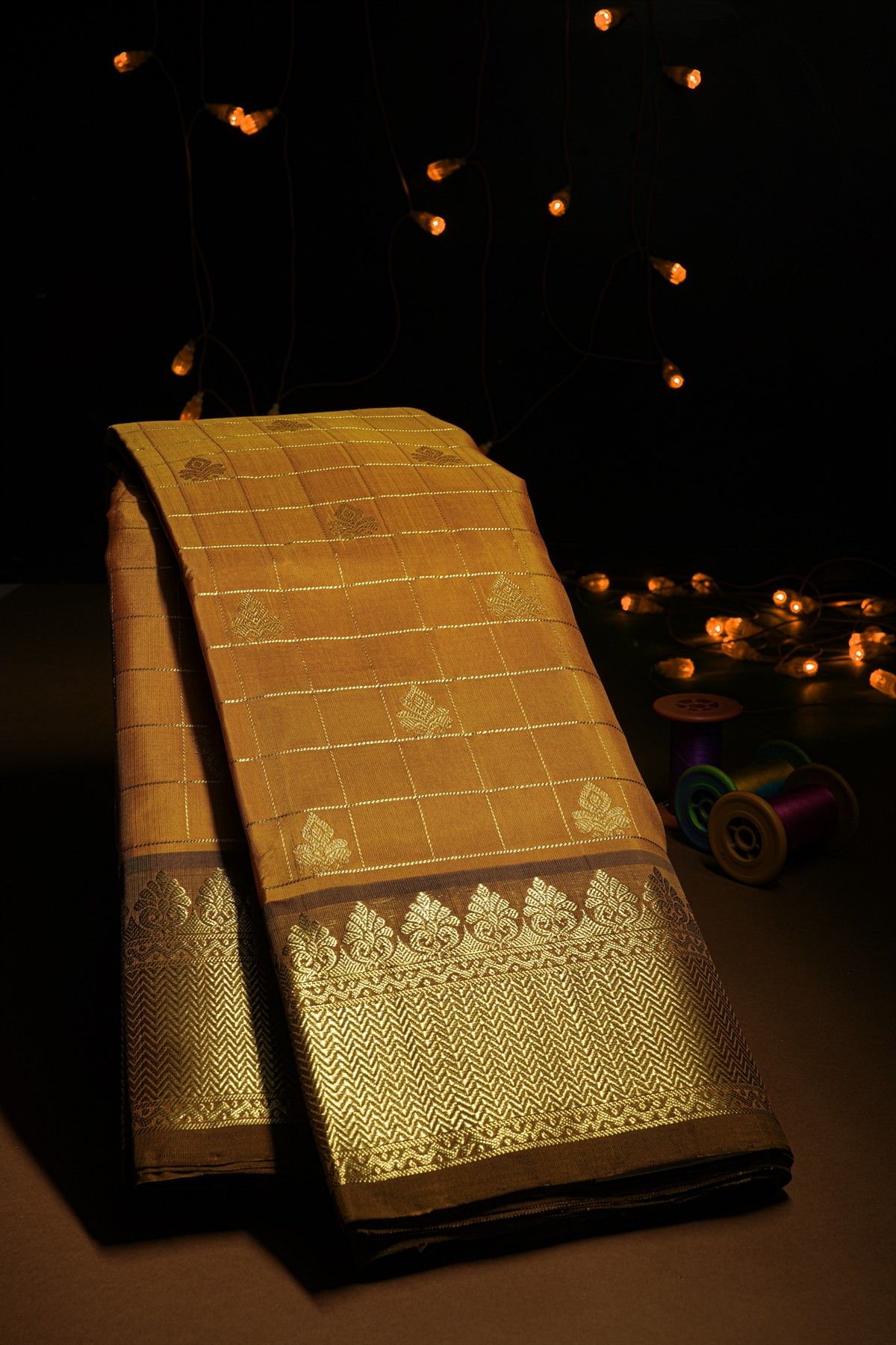 Venkatagiri Silk Mustard And Orange Saree