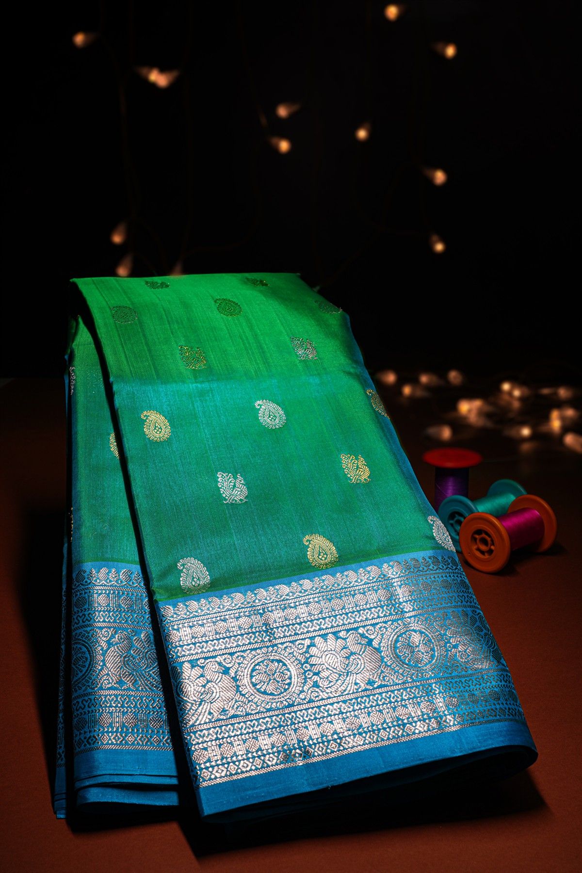 Venkatagiri Silk Peacock Green Saree