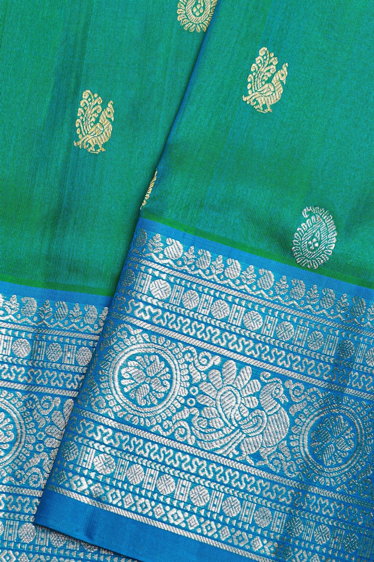 Venkatagiri Silk Peacock Green Saree