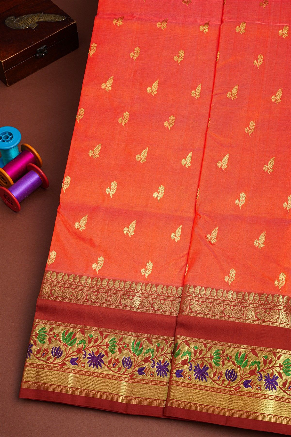 Venkatagiri Silk Peach Saree