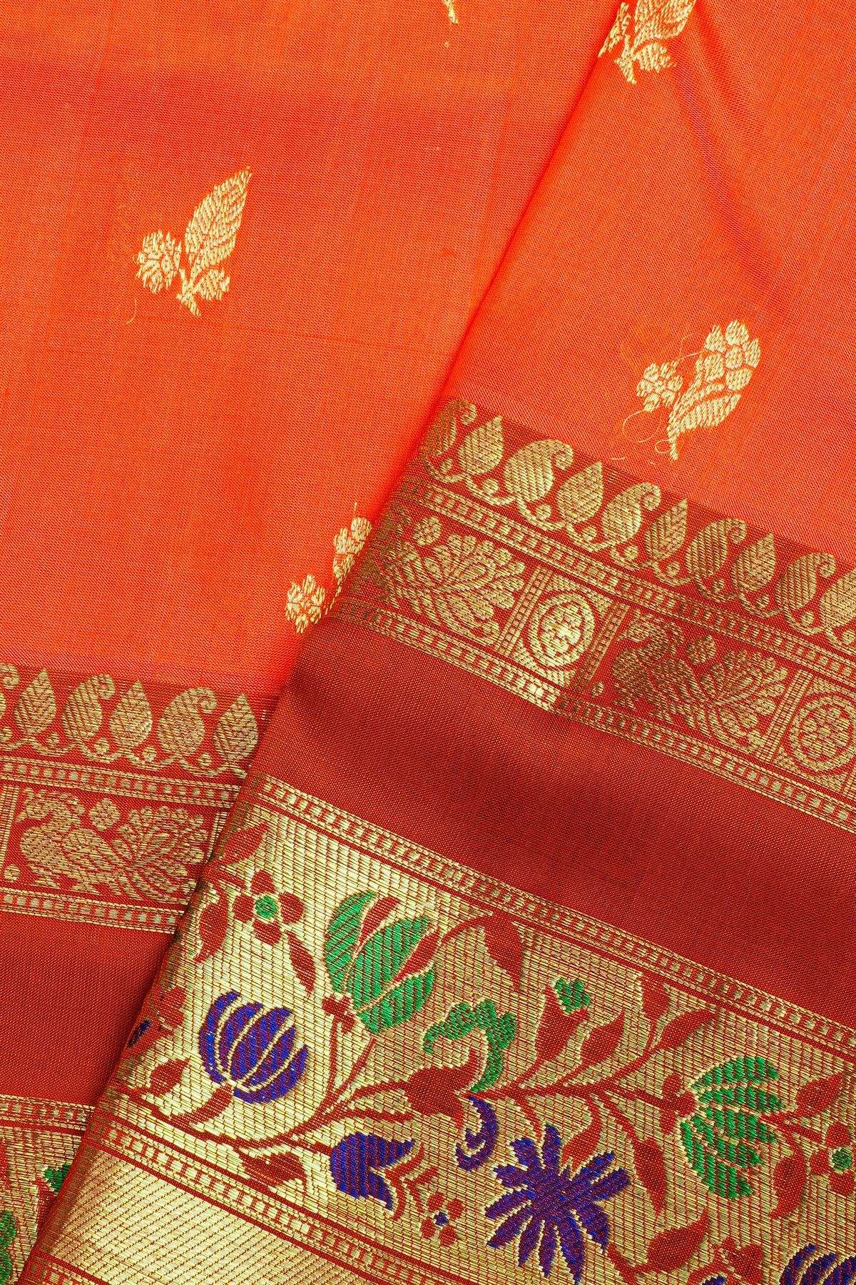 Venkatagiri Silk Orange And Red Saree