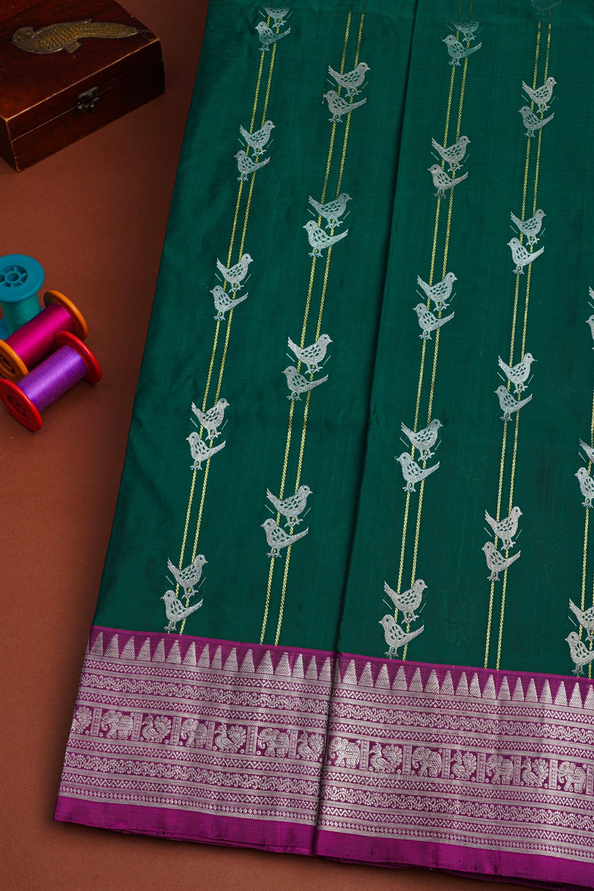 Venkatagiri Silk Peacock Green Saree
