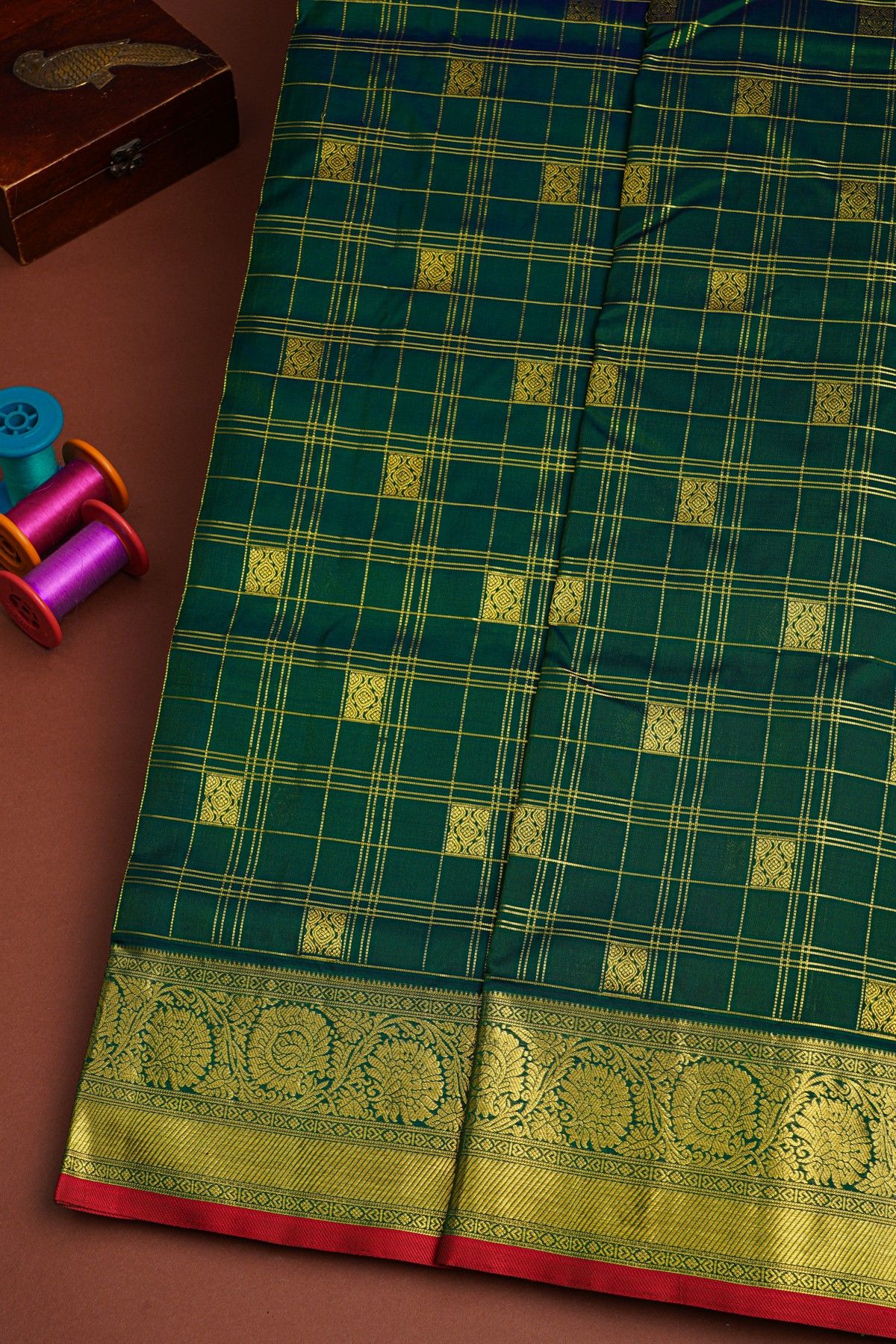 Venkatagiri Silk Bottle Green Saree