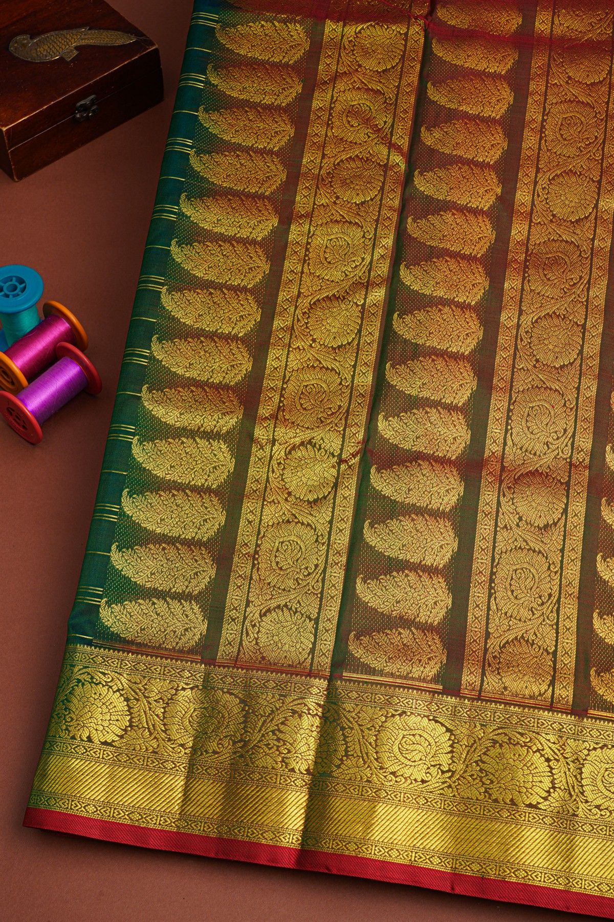 Venkatagiri Silk Bottle Green Saree