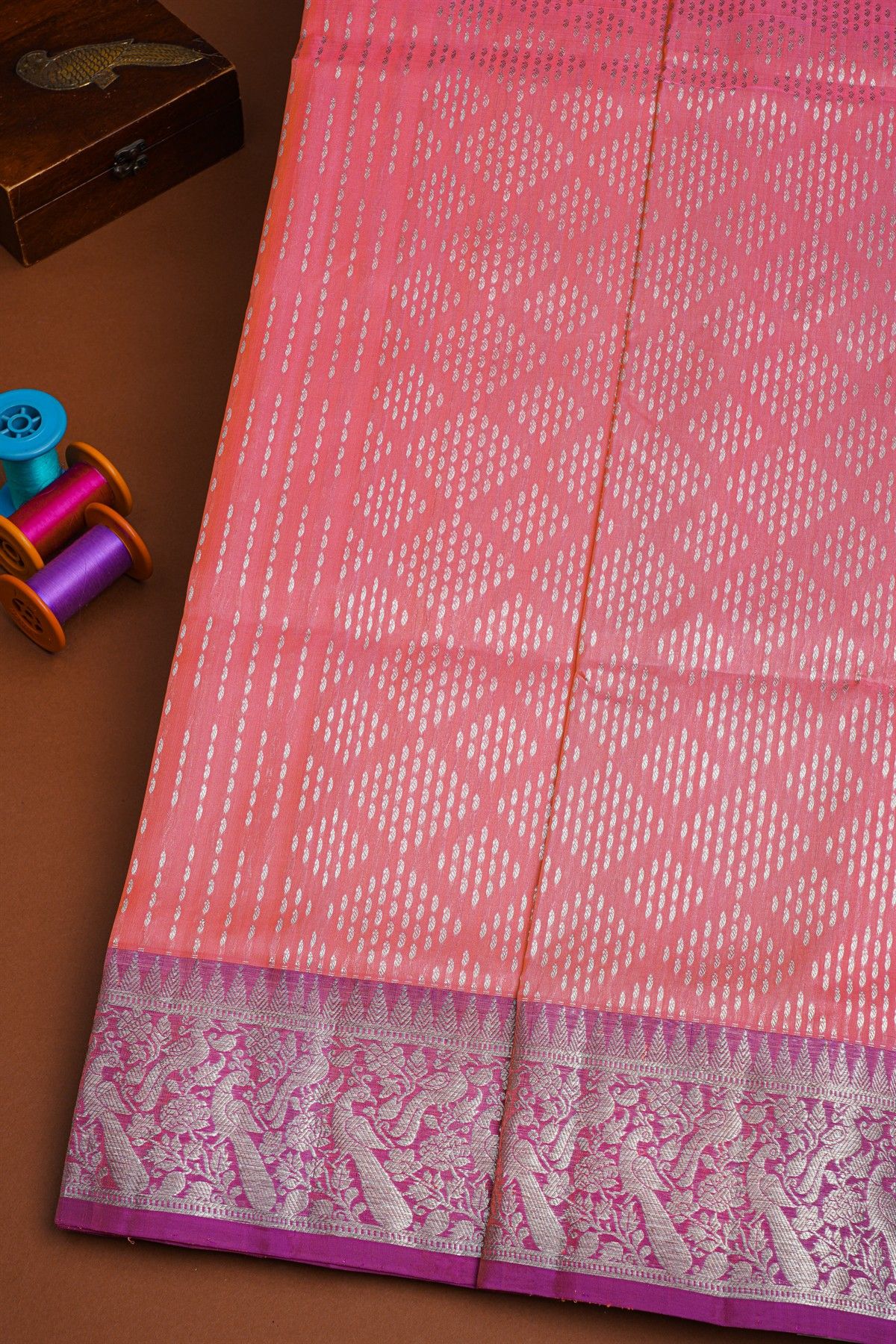 Venkatagiri Silk Peach Saree