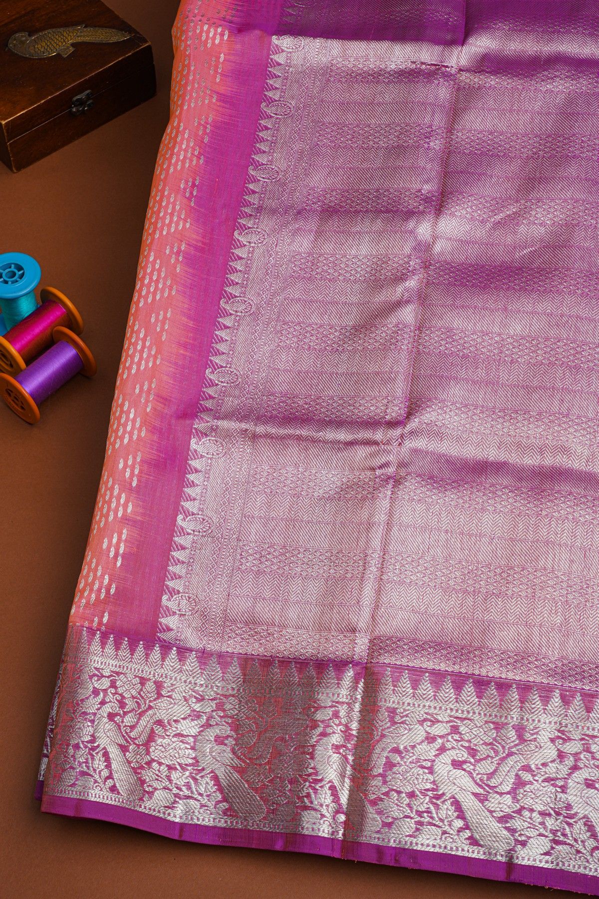 Venkatagiri Silk Peach Saree