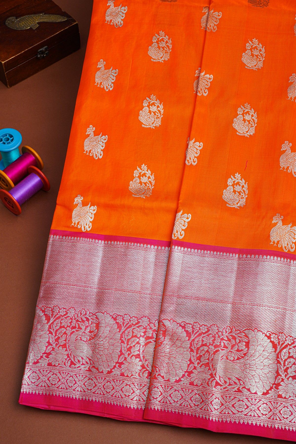 Venkatagiri Silk Orange Saree