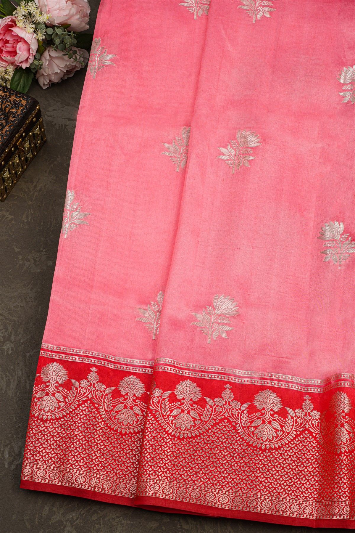 Matka Silk Baby Pink Saree