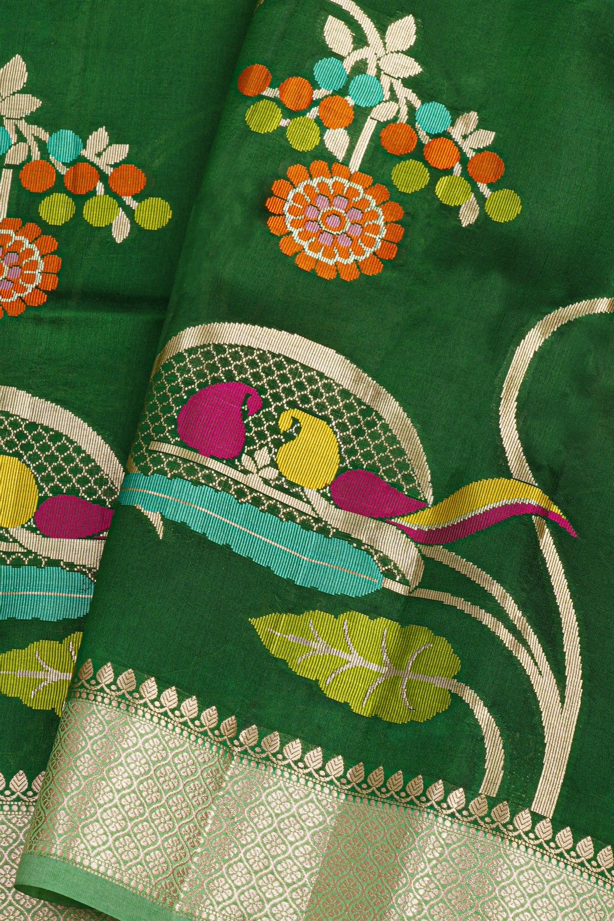 Matka Silk Bottle Green Saree