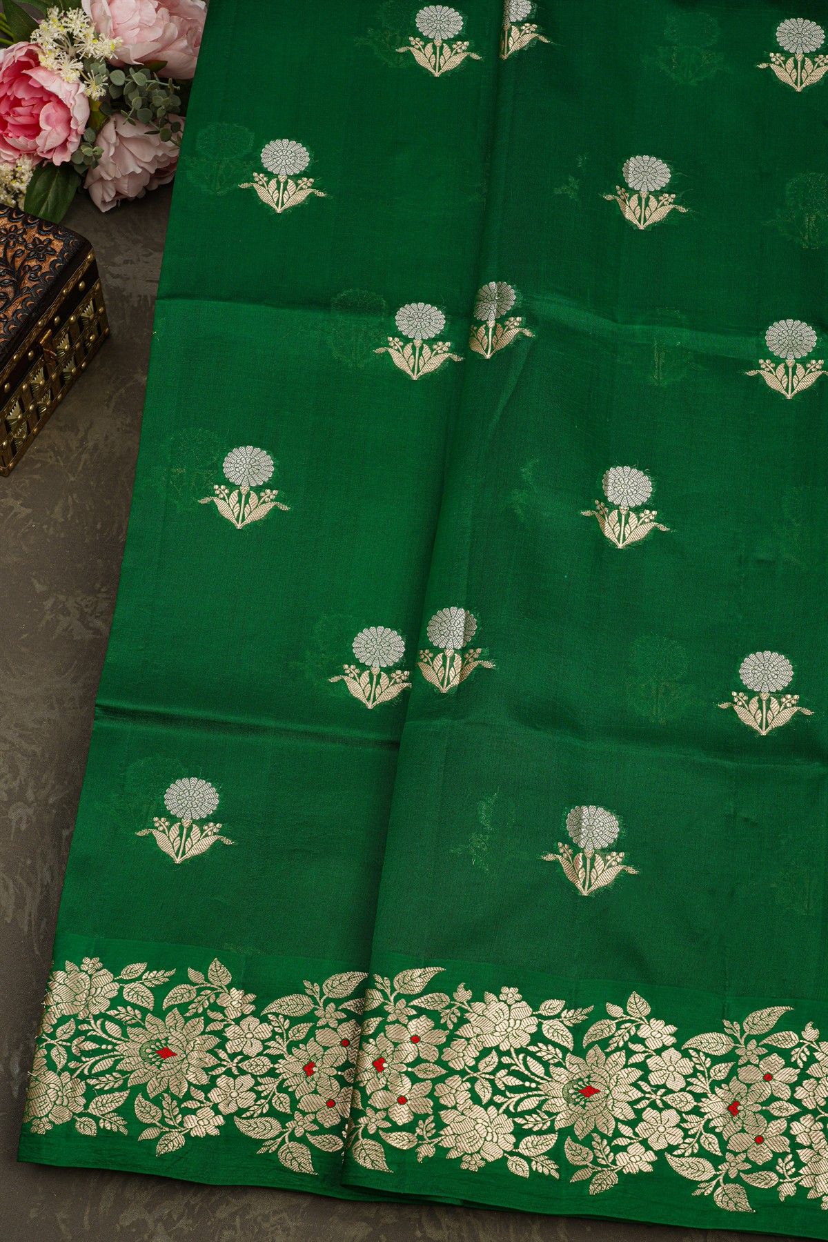 Matka Silk Bottle Green Saree