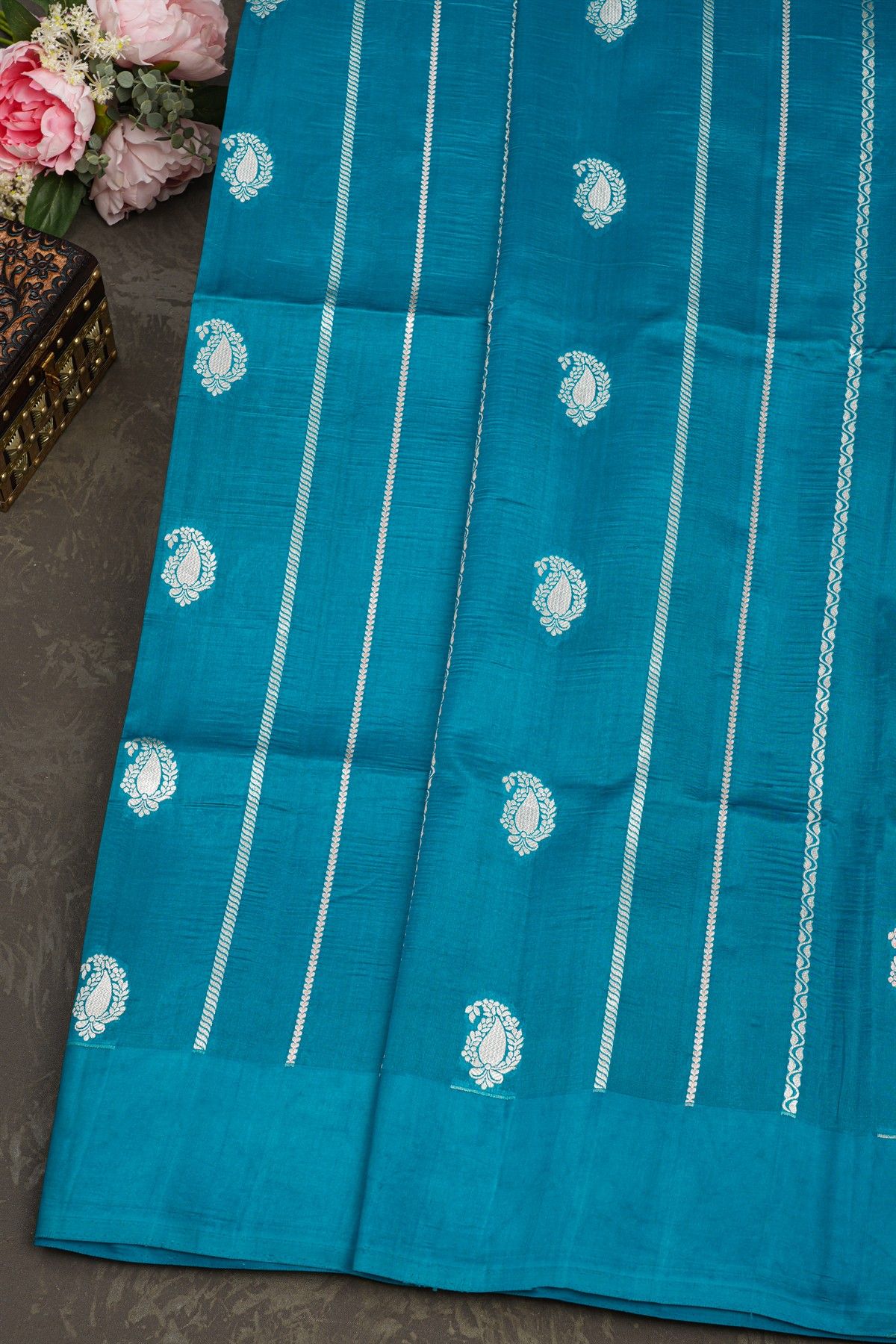 Matka Silk Teal Blue Saree