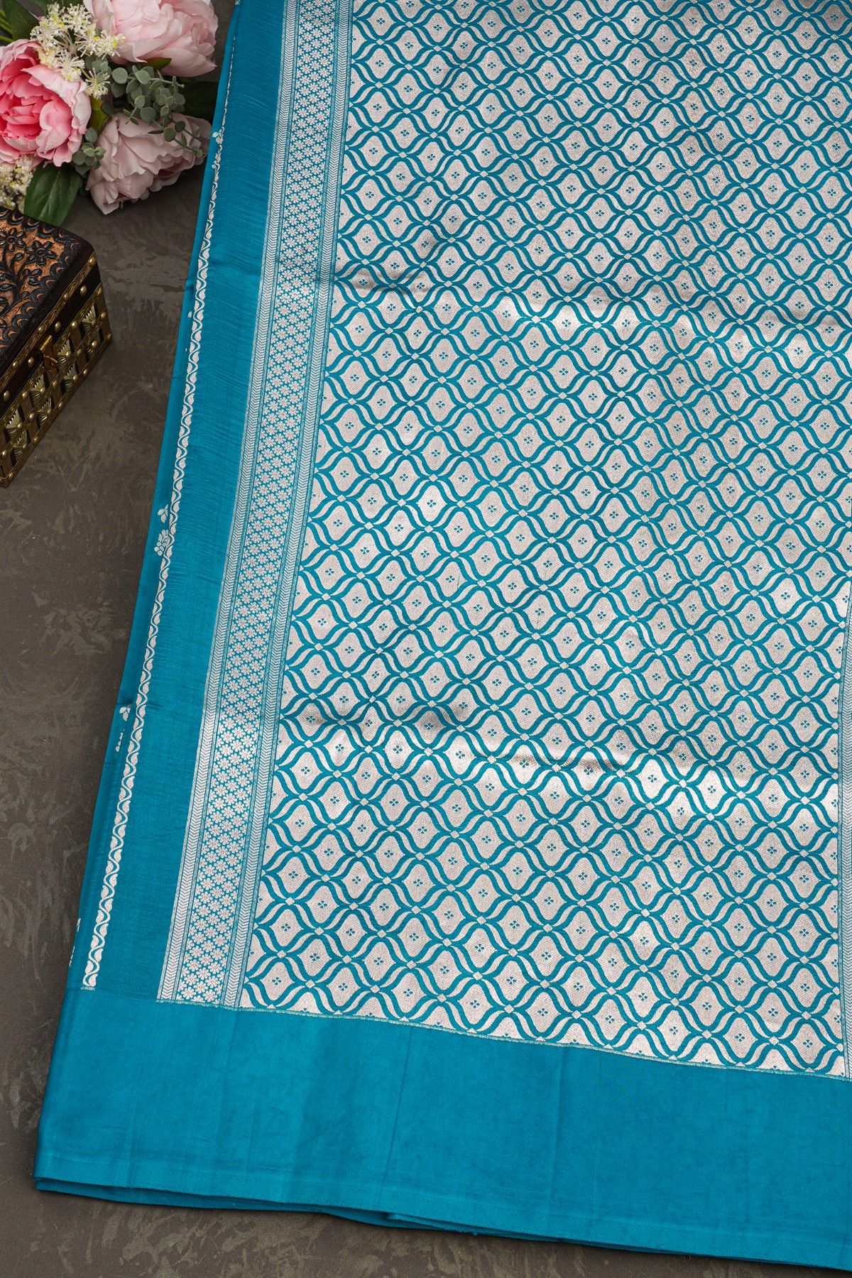Matka Silk Teal Blue Saree