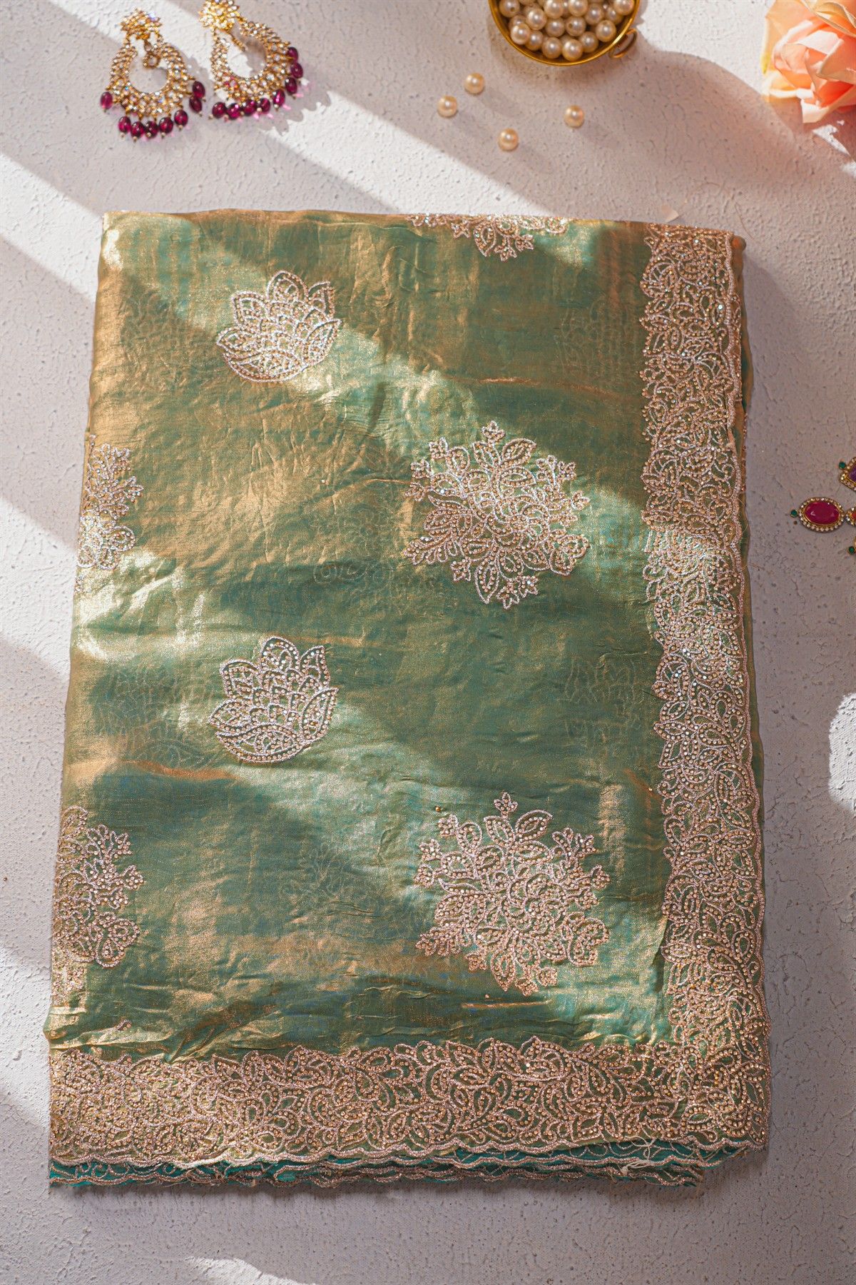 Designer Organza Green Saree