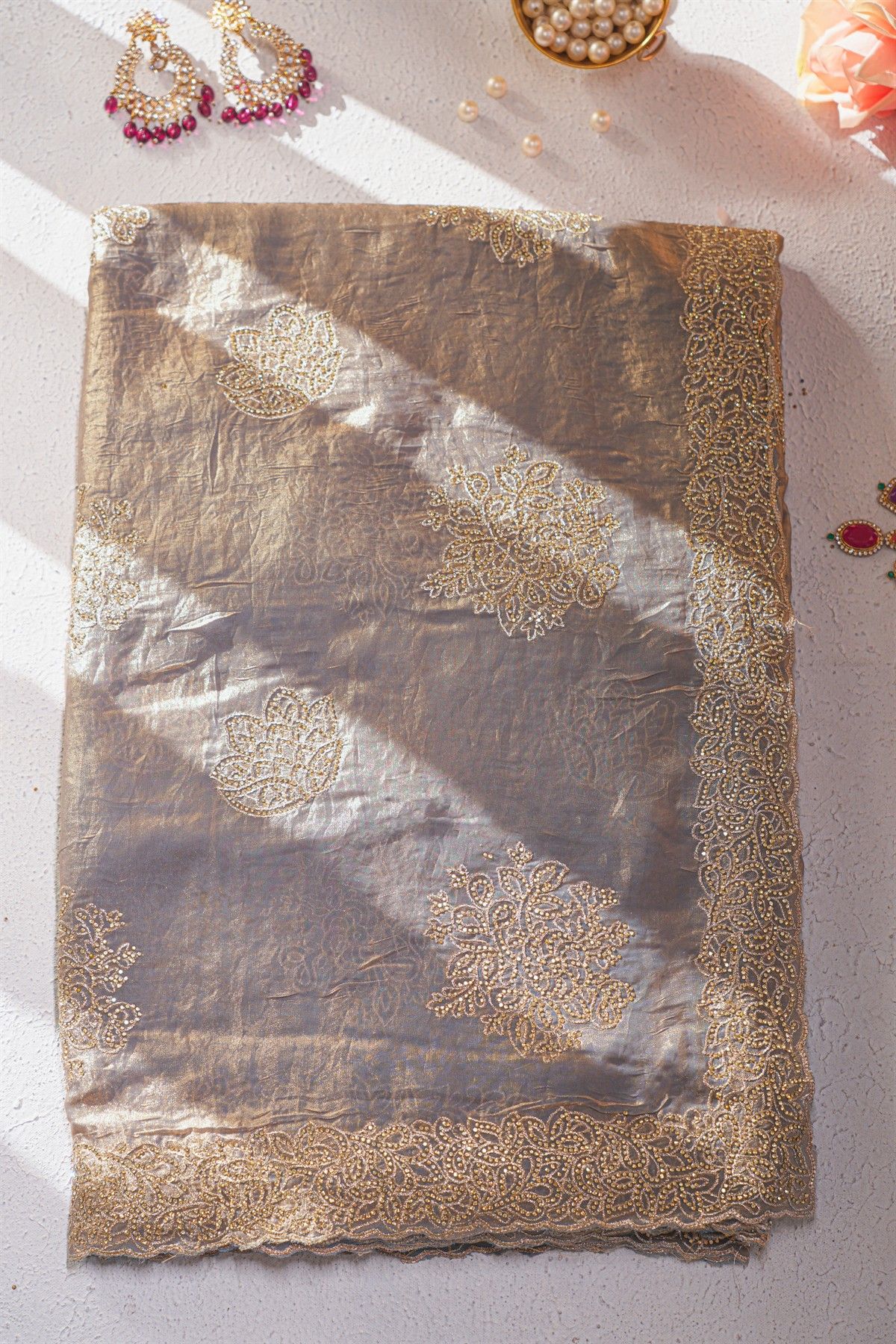 Designer Organza Grey Saree