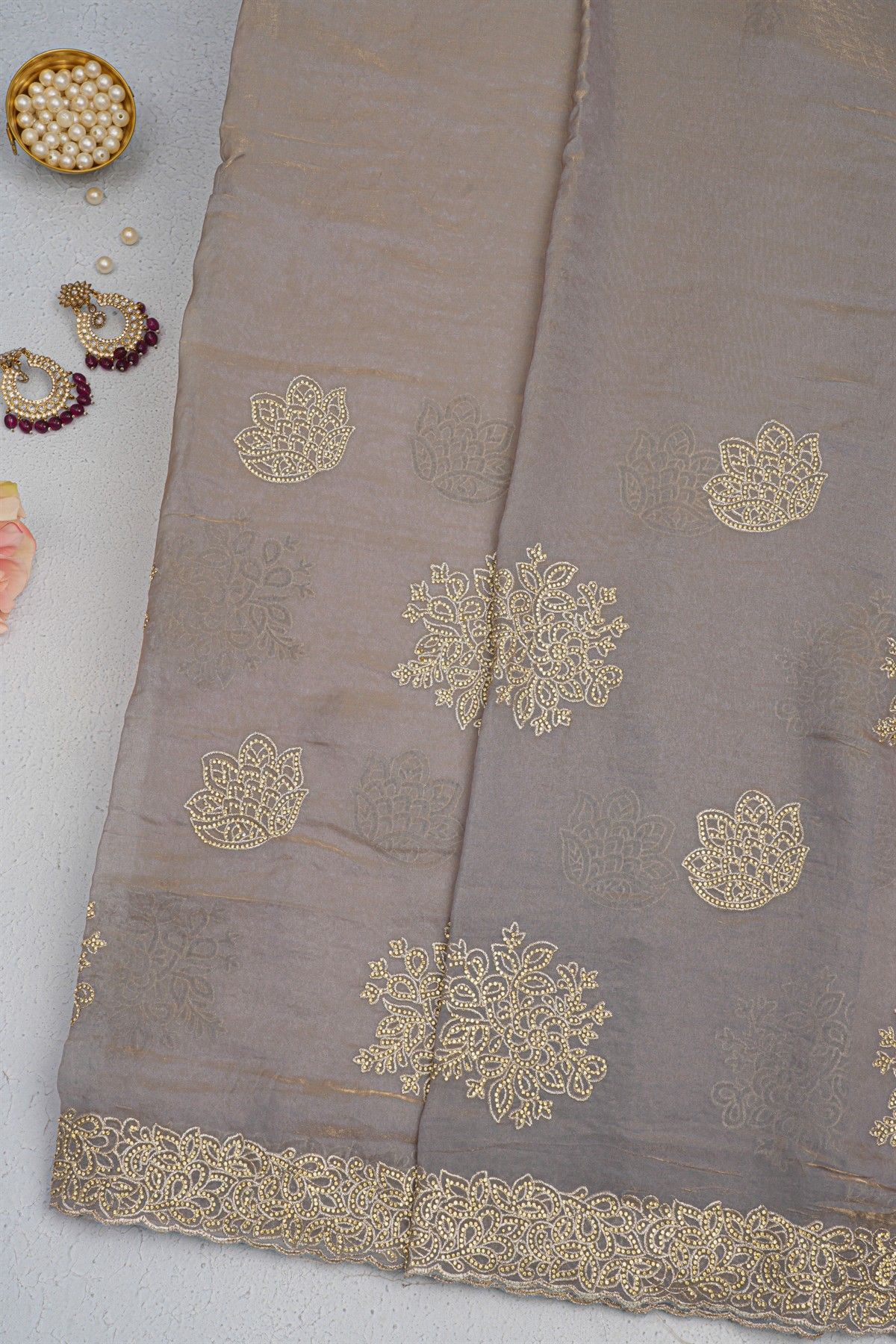 Designer Organza Grey Saree