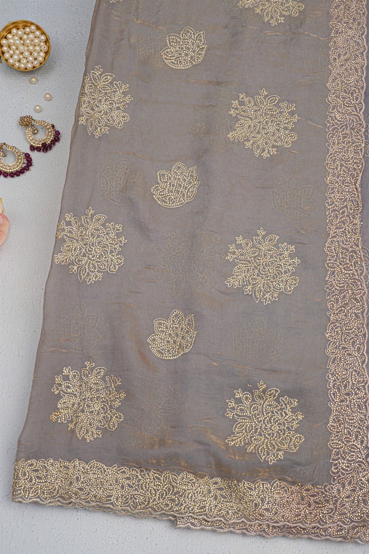 Designer Organza Grey Saree