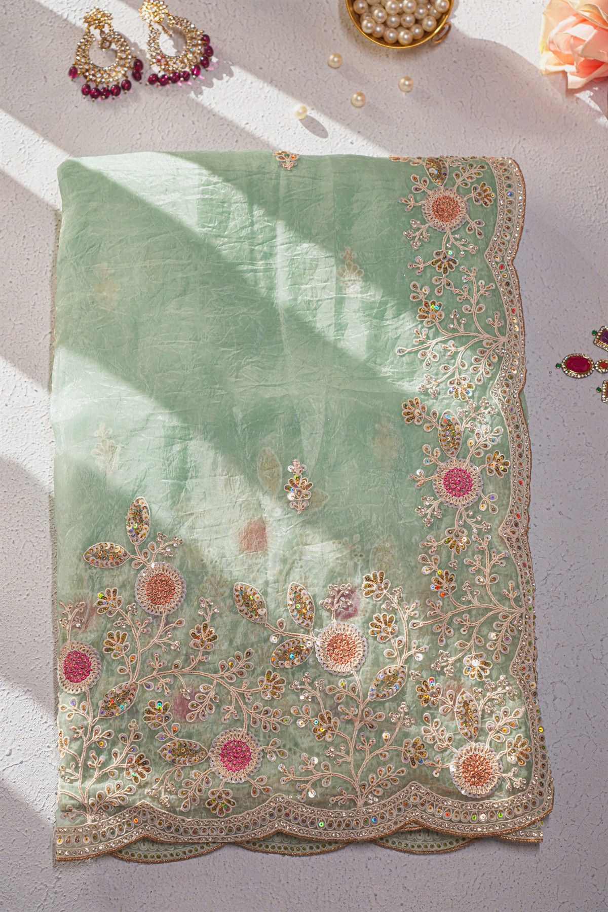 Designer Organza Mint Green Saree