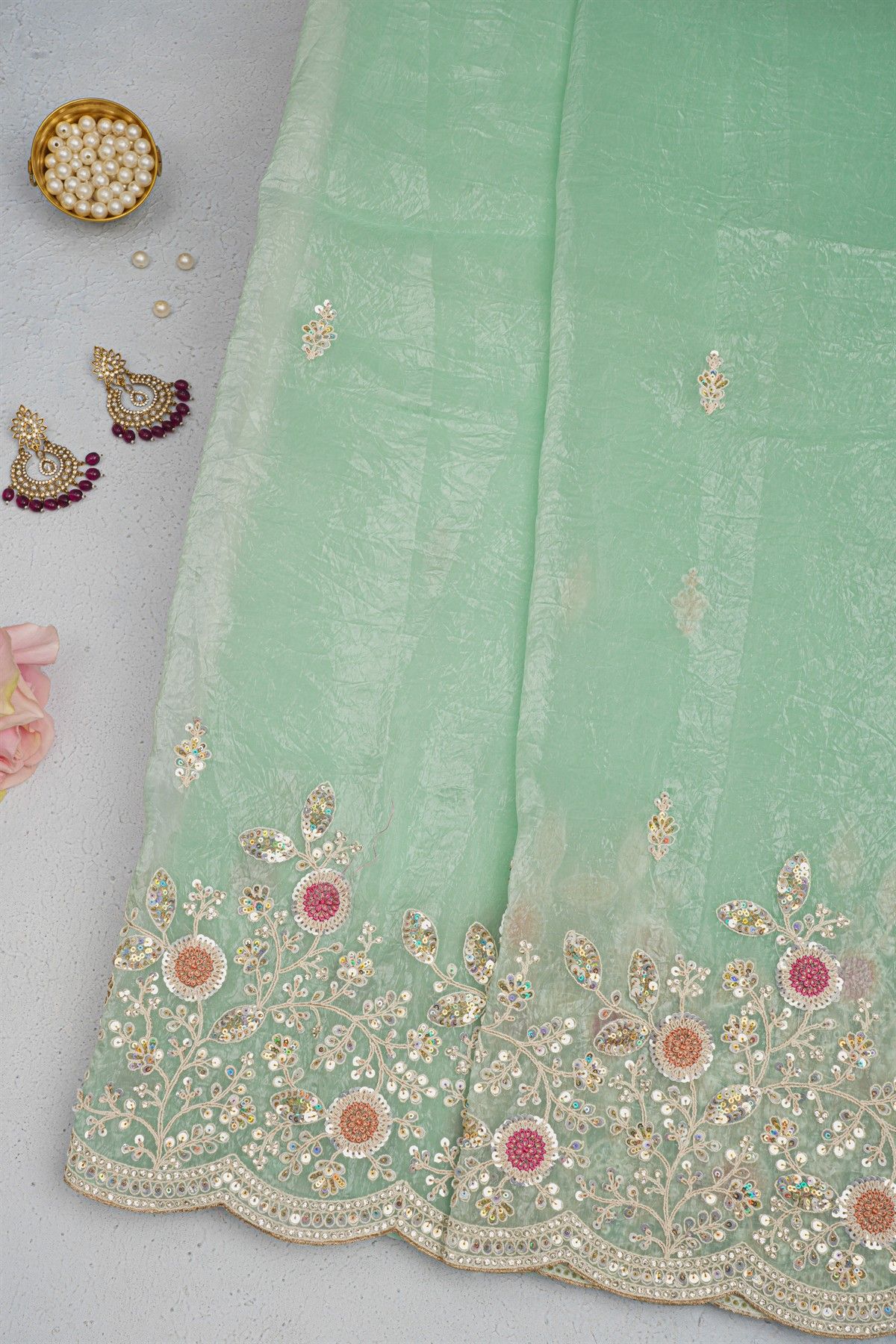 Designer Organza Mint Green Saree