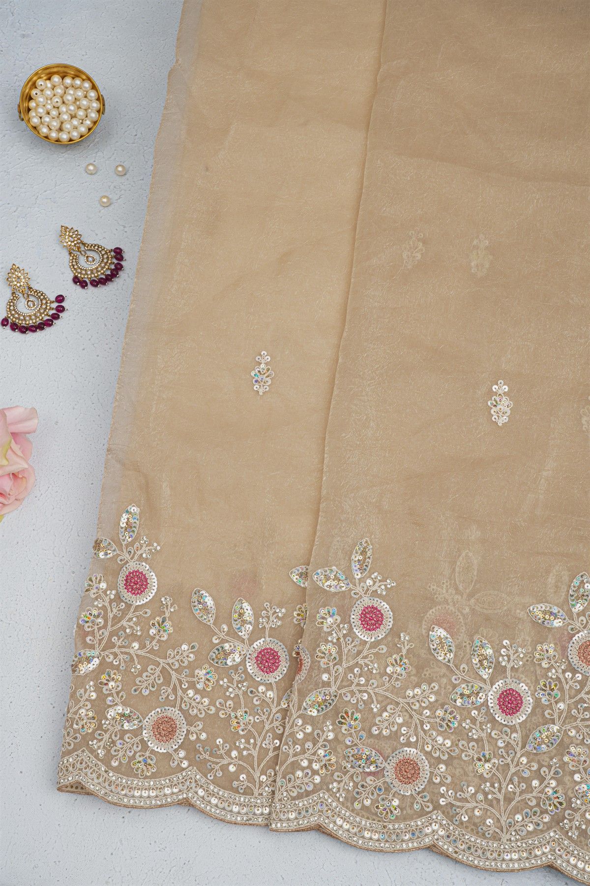 Designer Organza Peach Saree