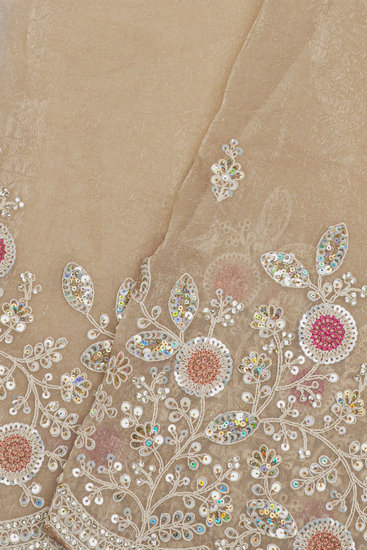 Designer Organza Peach Saree