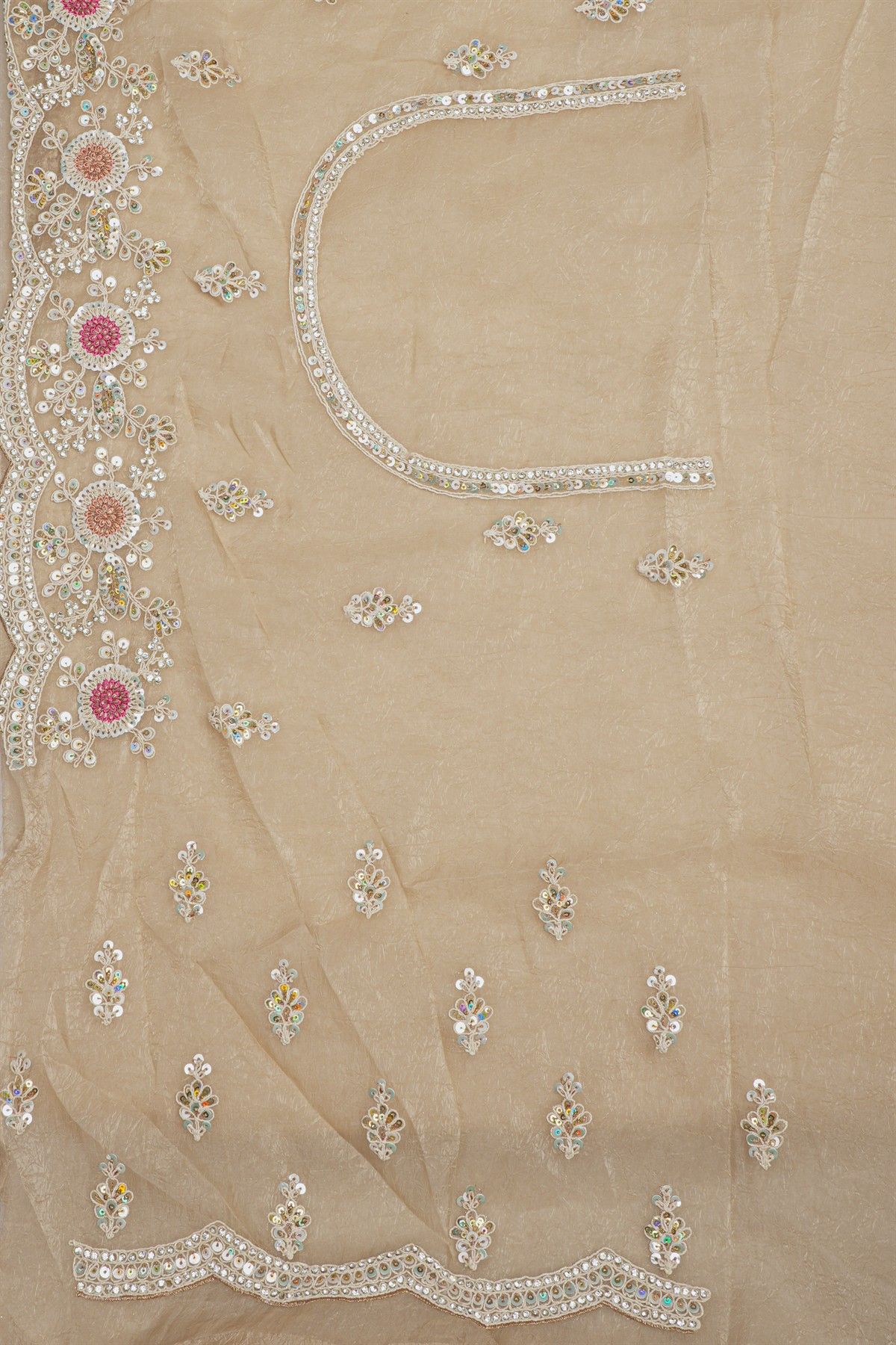 Designer Organza Peach Saree