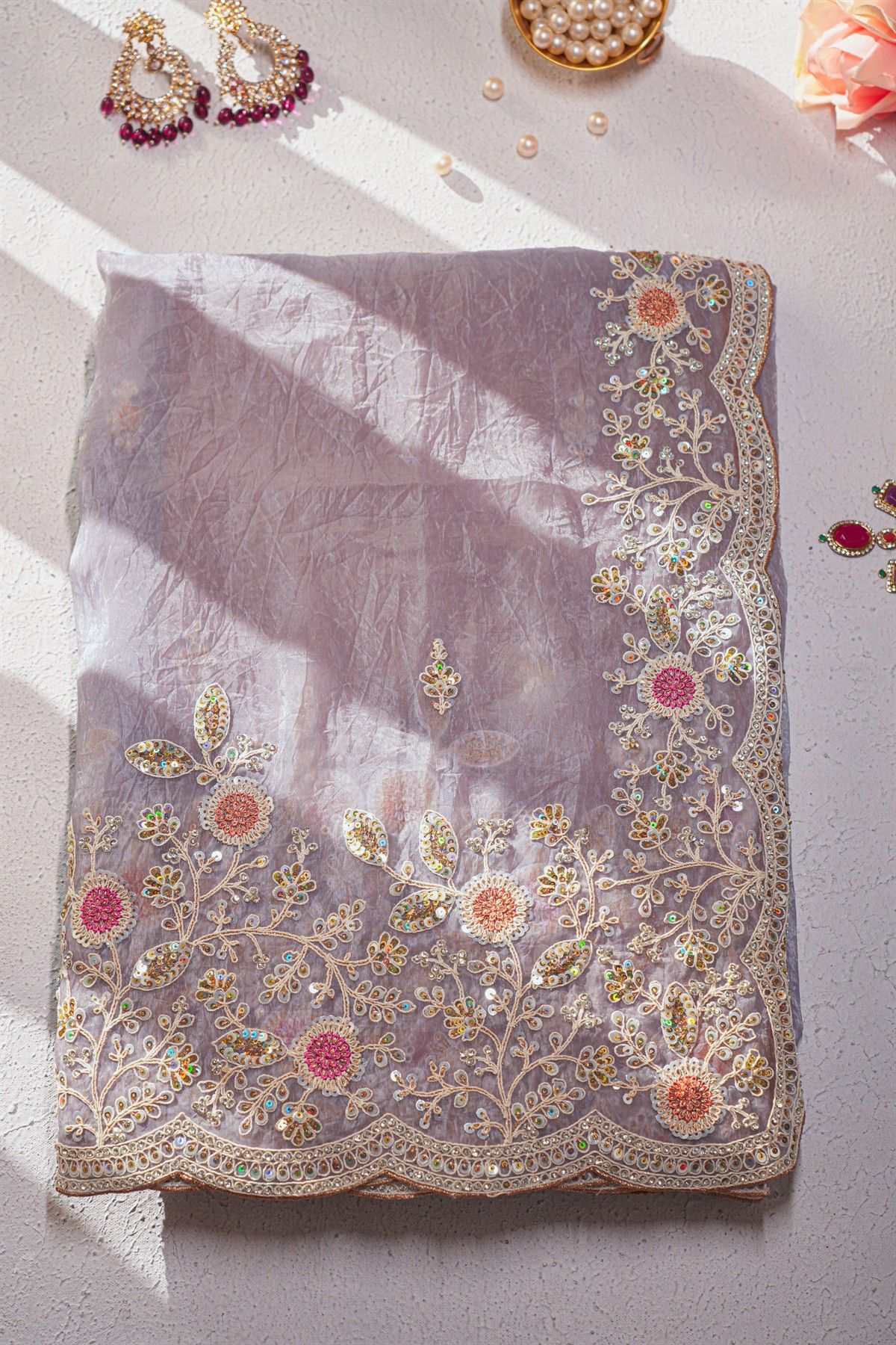 Designer Organza Lavender Saree