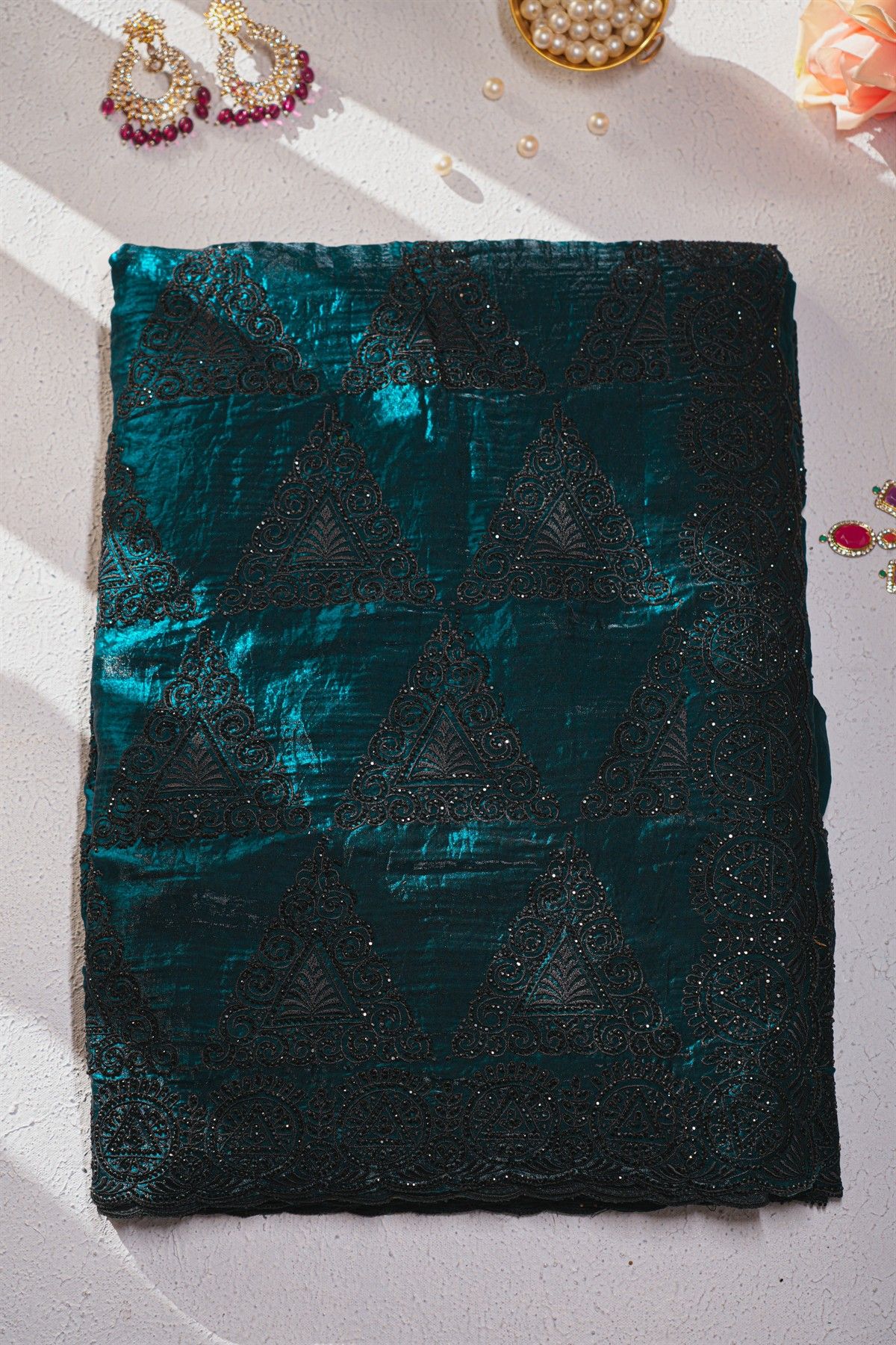 Designer Organza Peacock Blue Saree