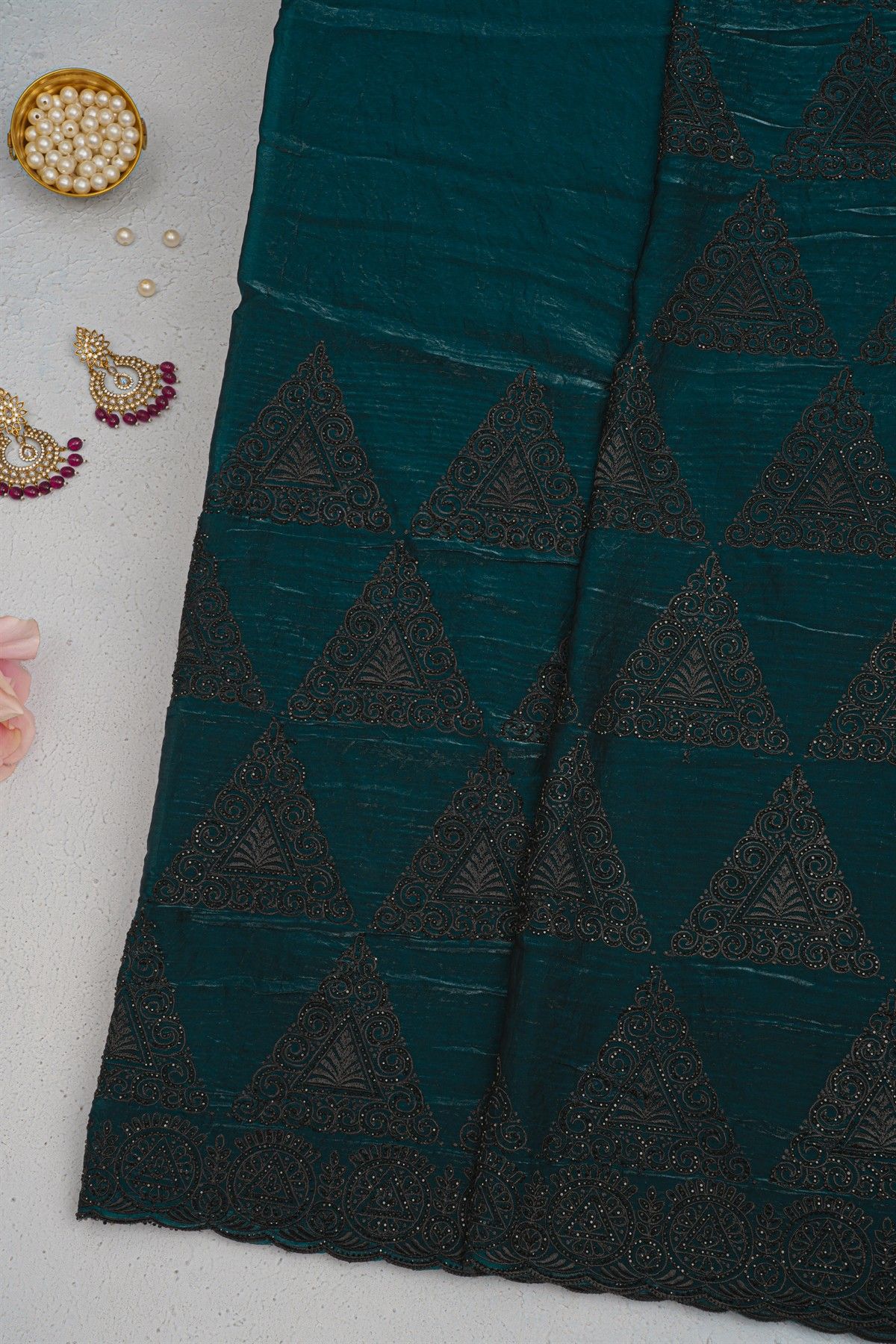 Designer Organza Peacock Blue Saree