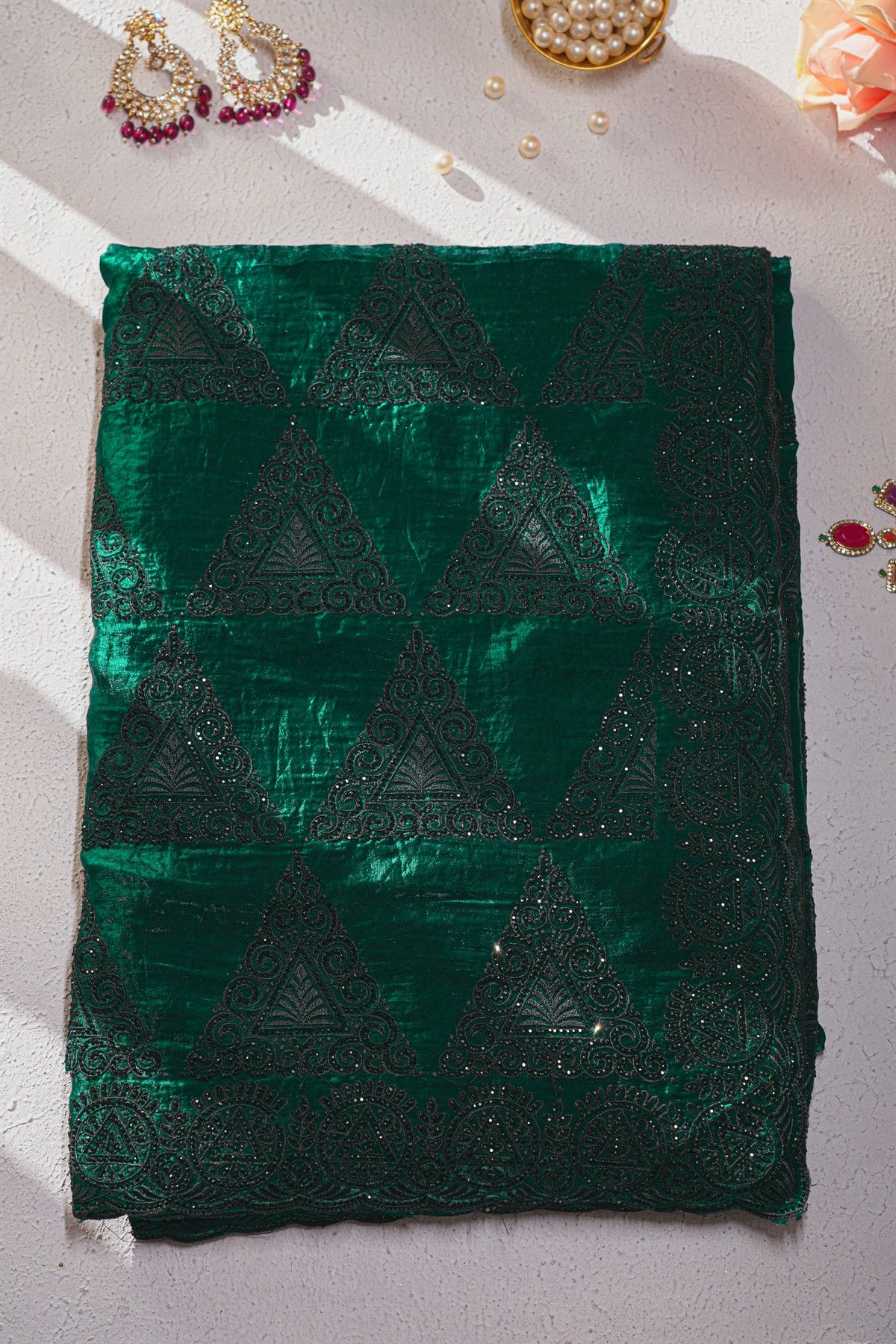 Designer Organza Dark Green Saree