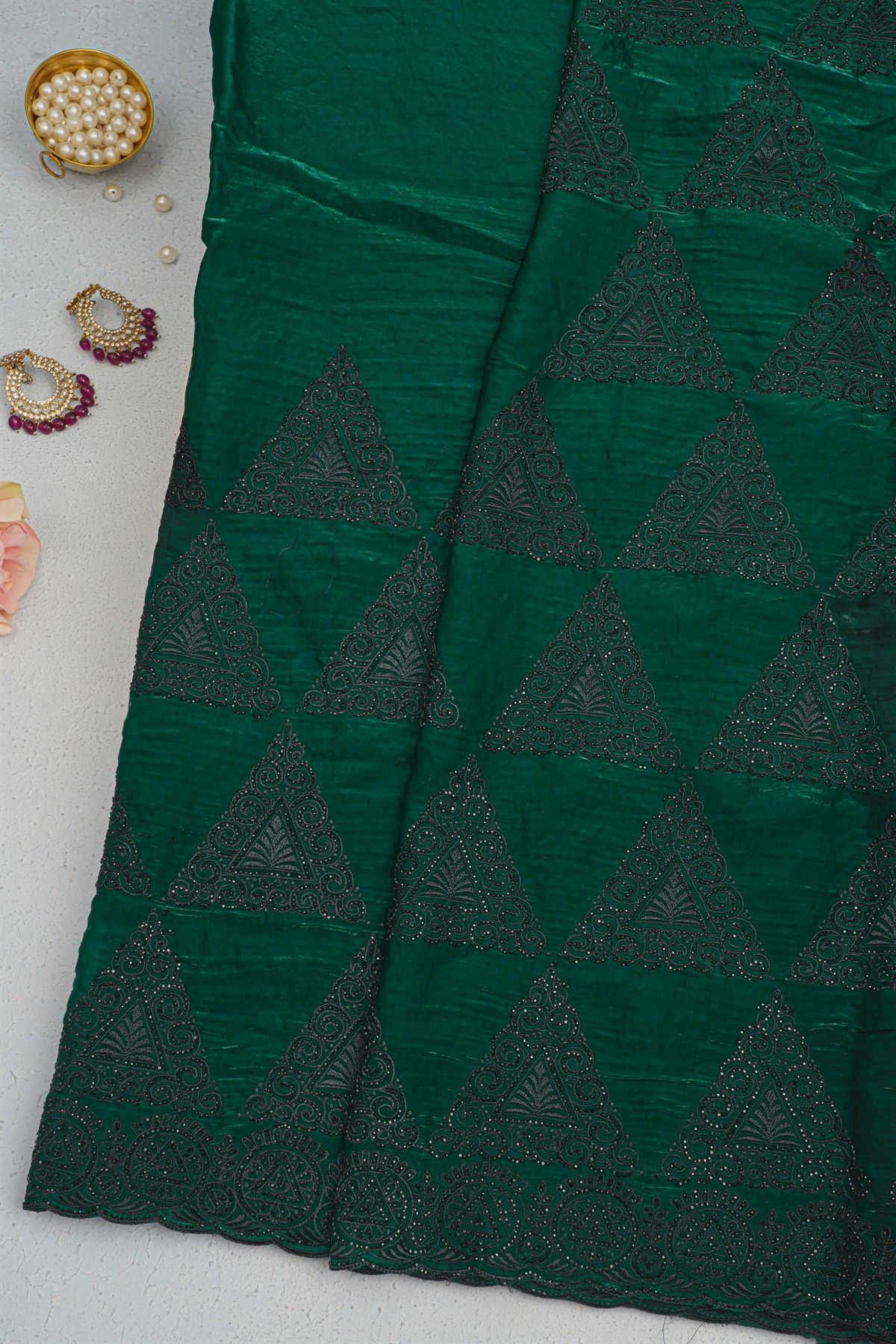 Designer Organza Dark Green Saree