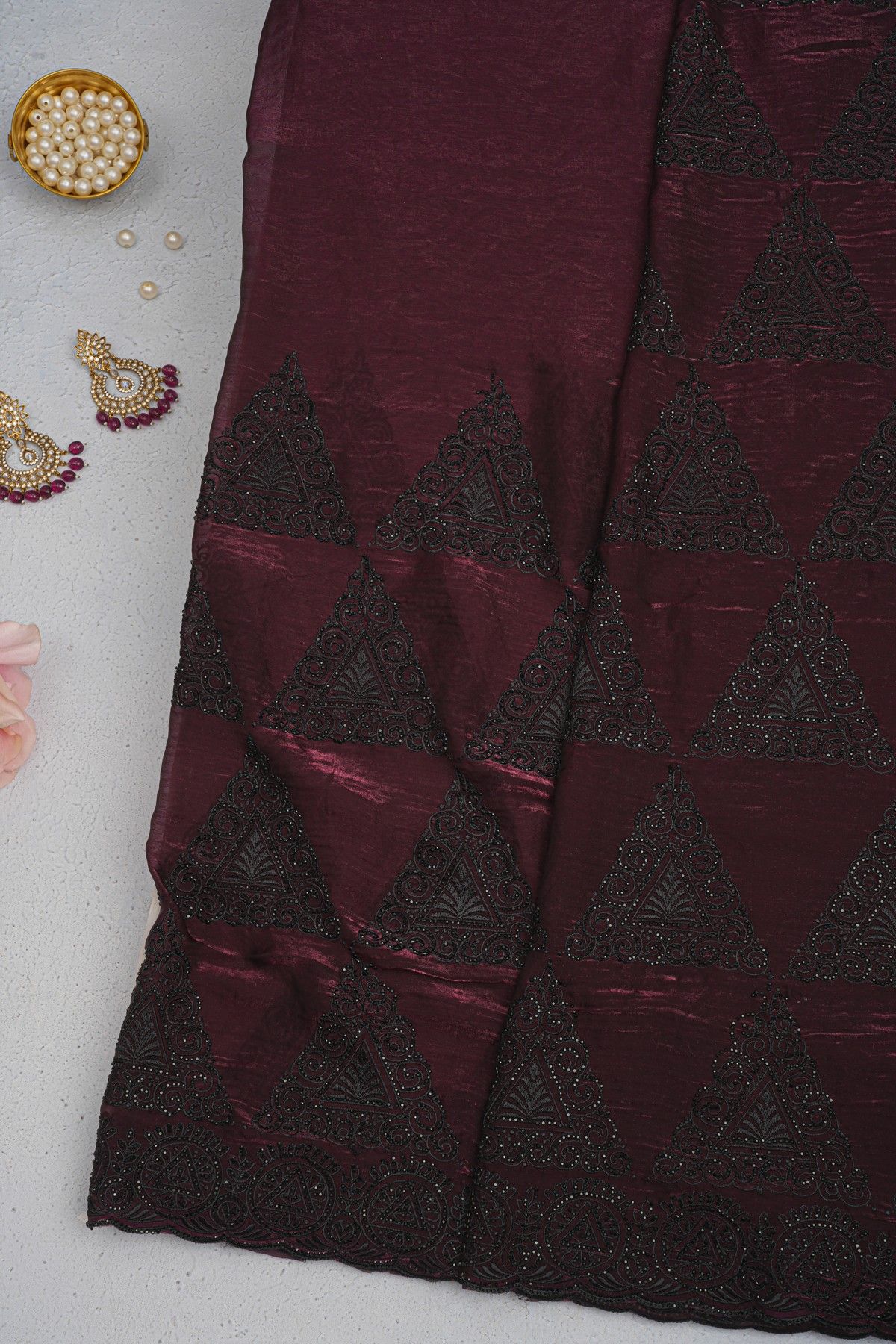 Designer Organza Wine Saree