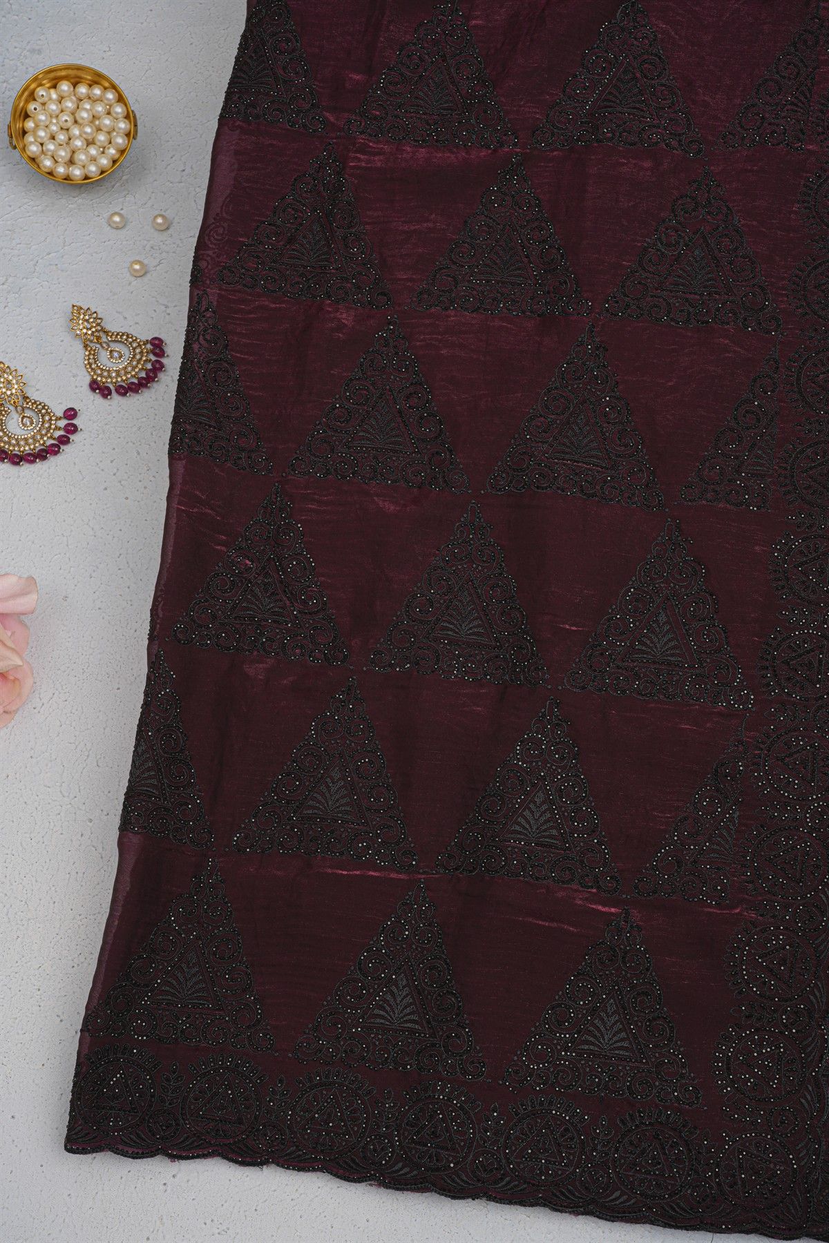 Designer Organza Wine Saree