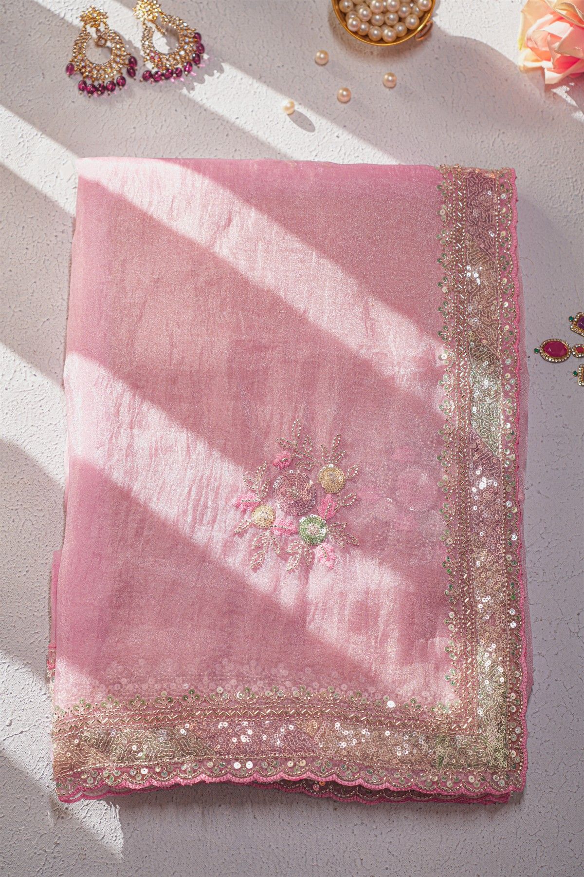 Designer Organza Pink Saree