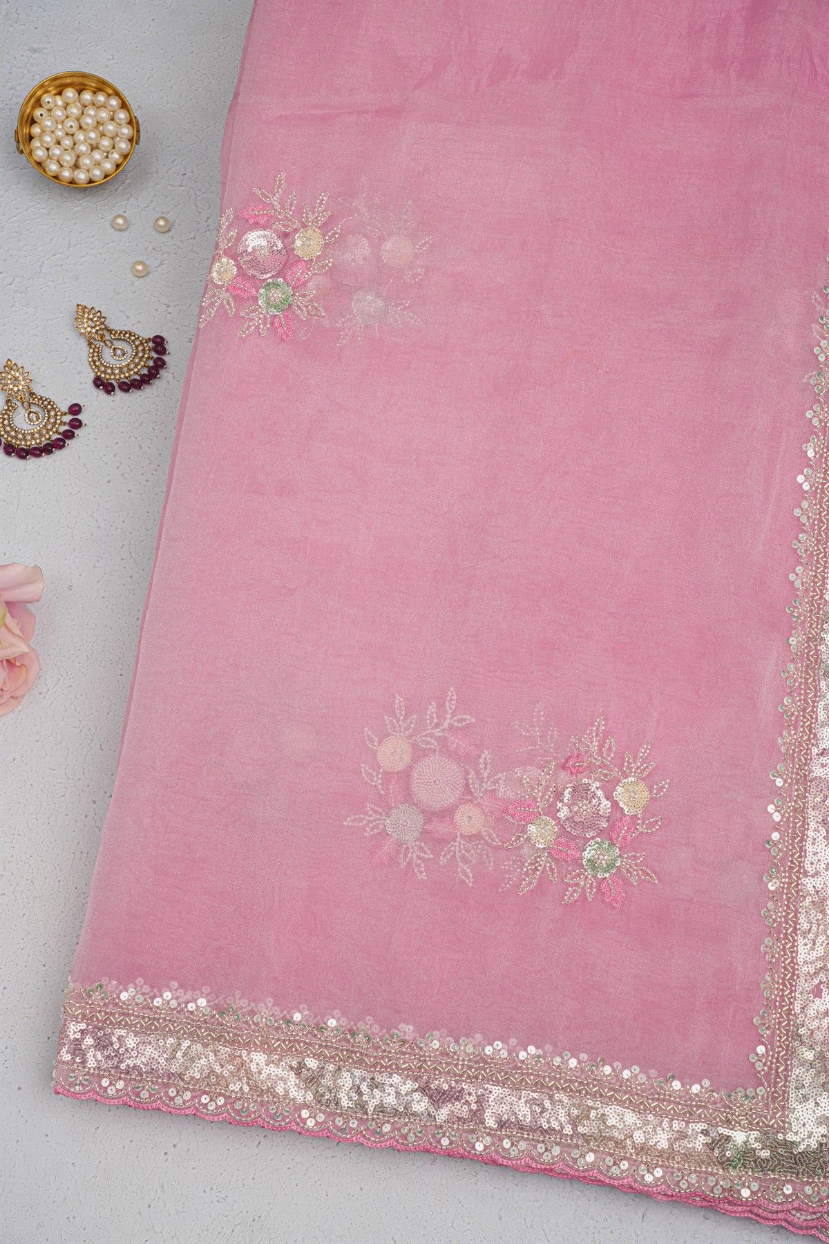 Designer Organza Pink Saree