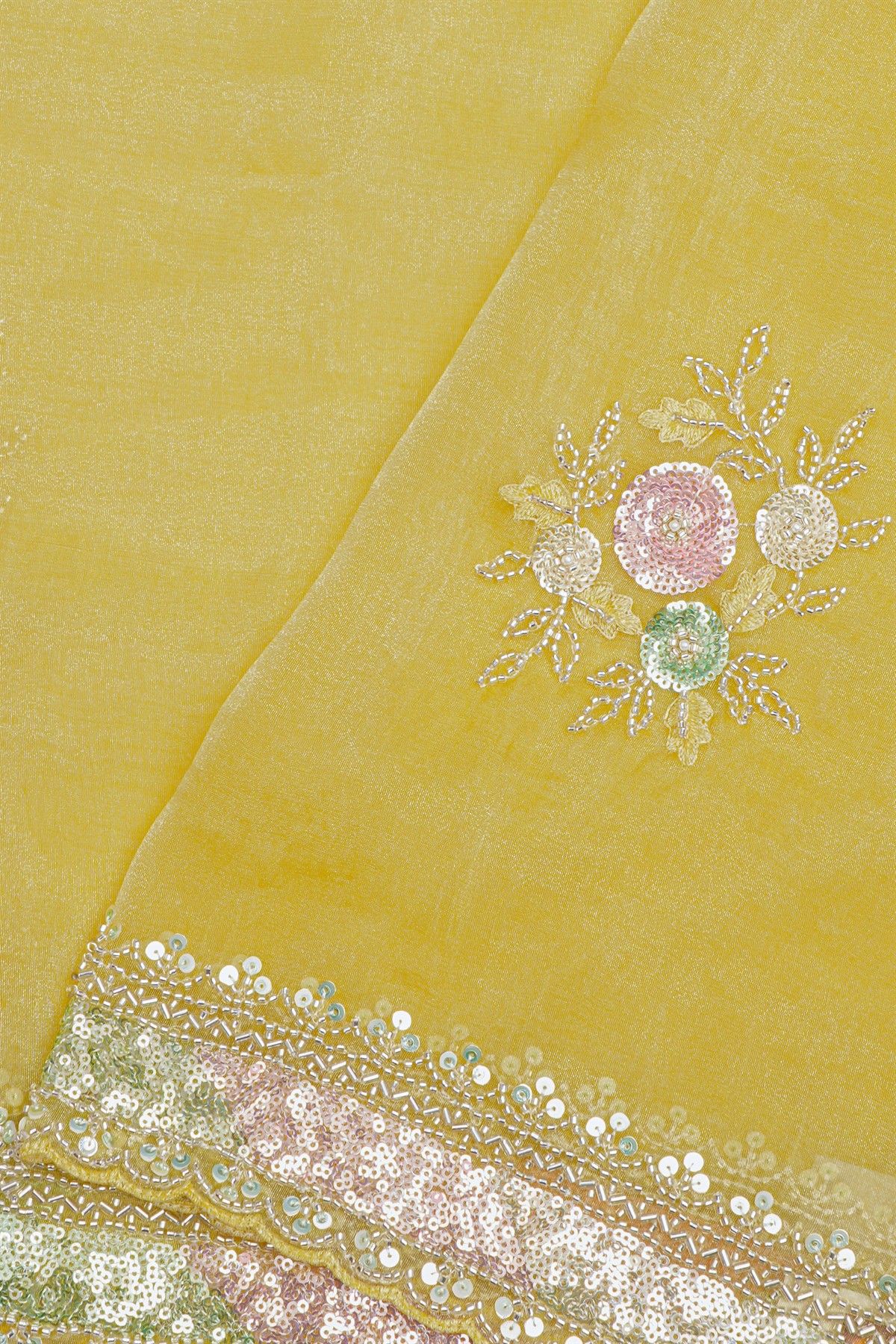 Designer Organza Yellow Saree