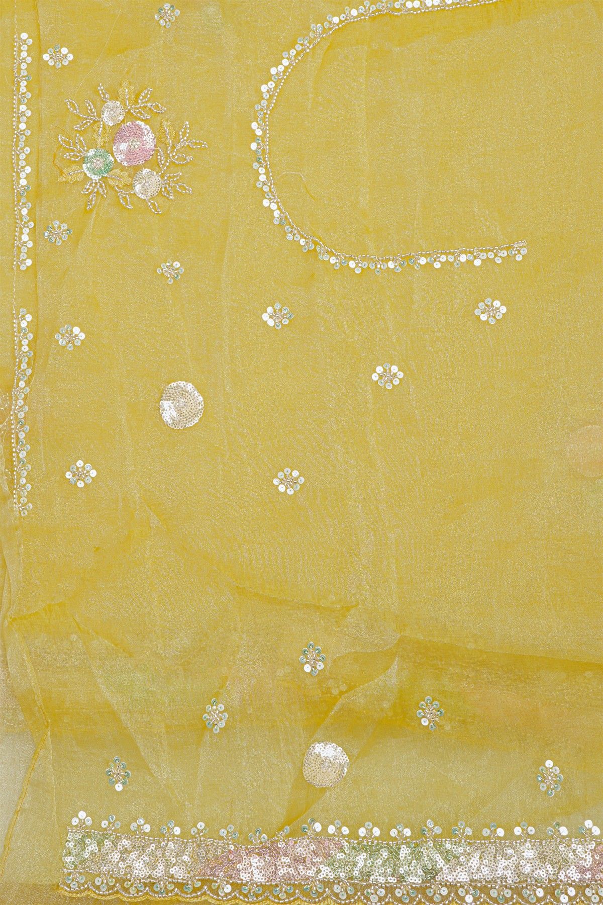 Designer Organza Yellow Saree