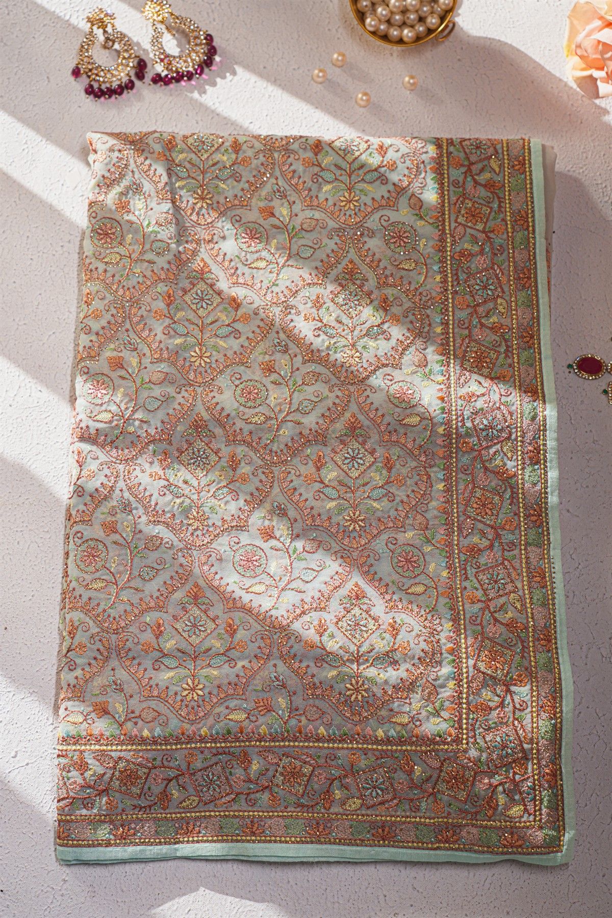 Designer Organza Light Blue Saree