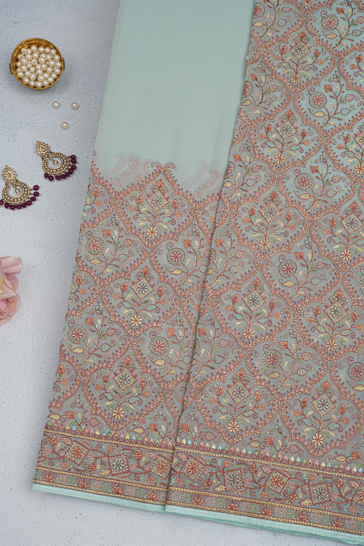 Designer Organza Light Blue Saree