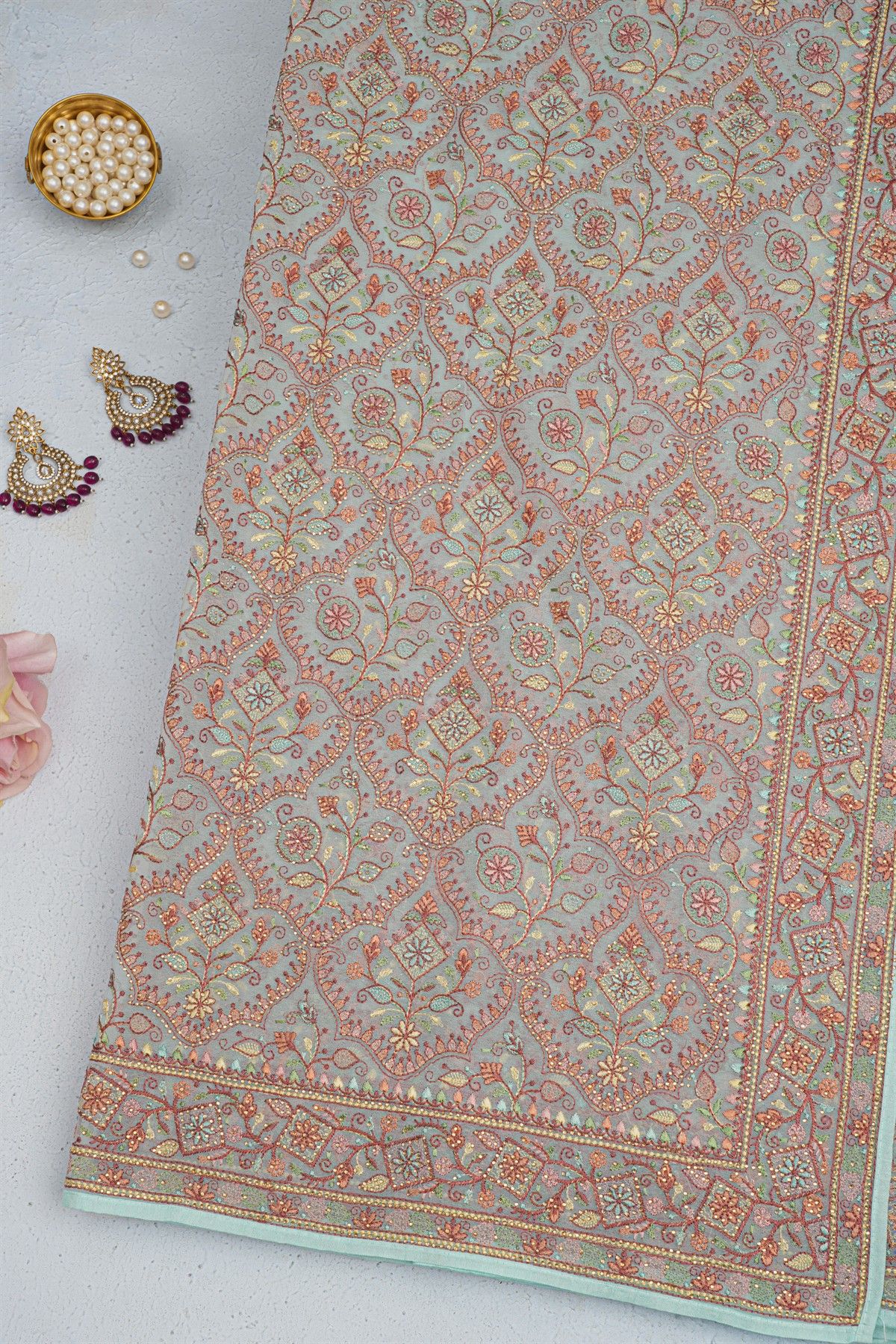 Designer Organza Light Blue Saree