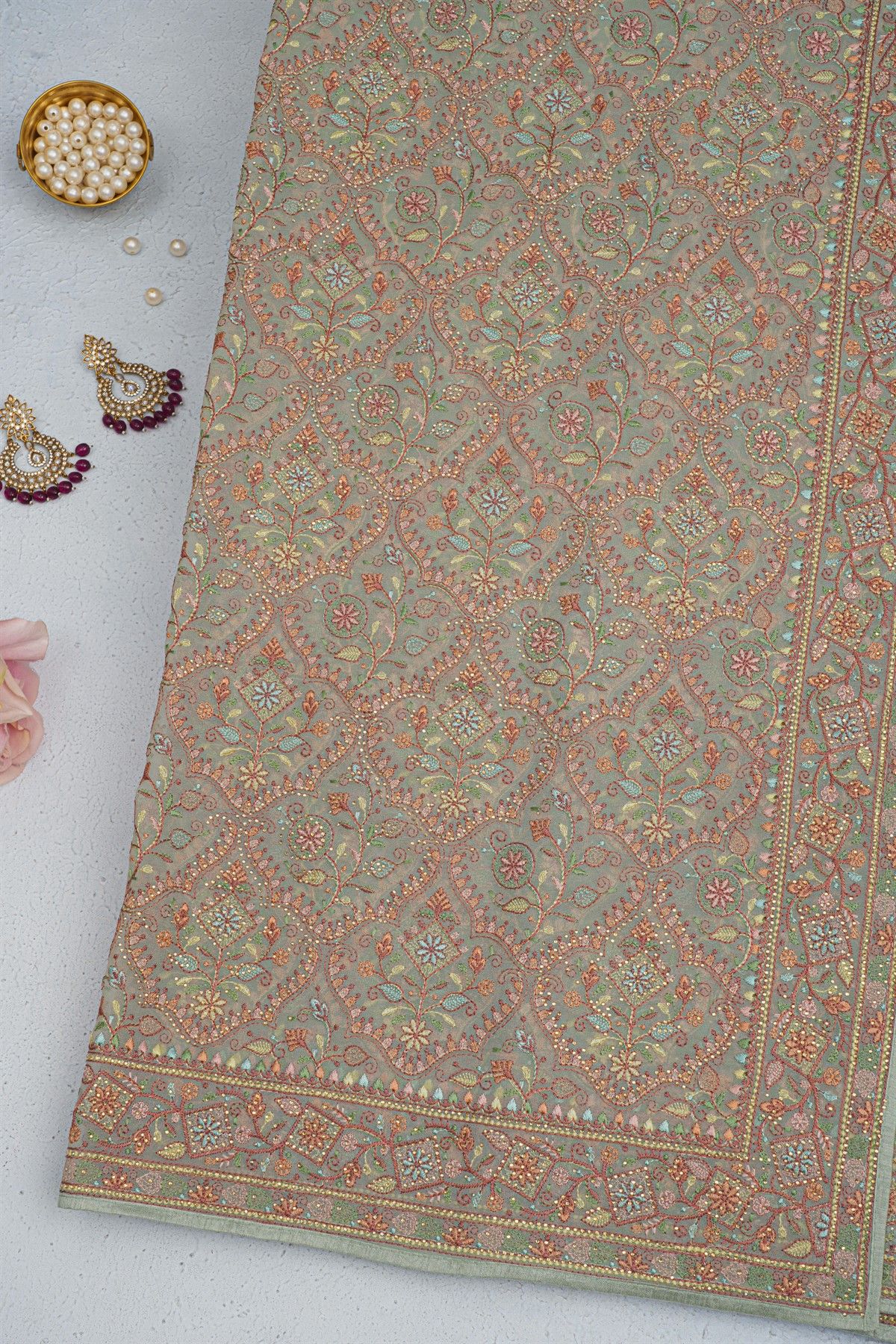 Designer Organza Grey Saree