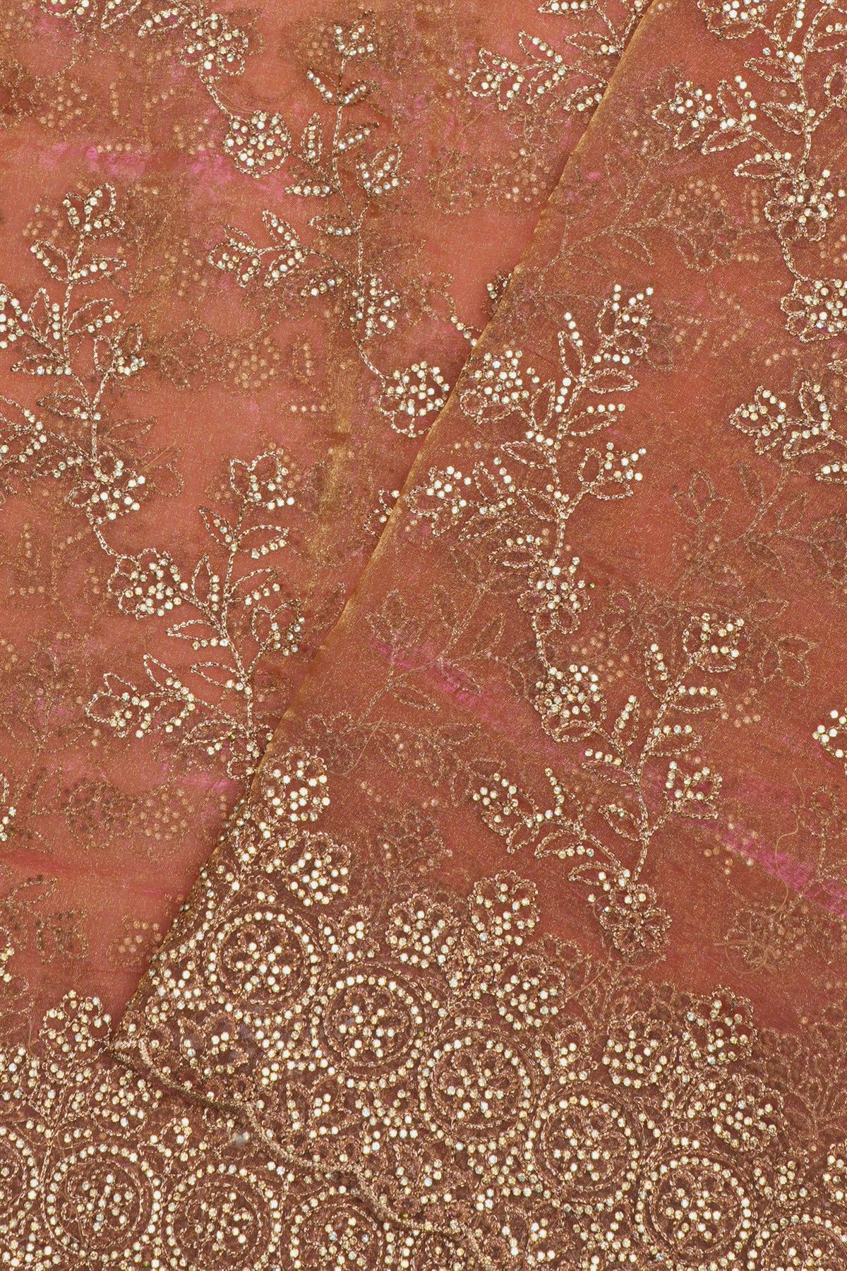 Designer Organza Peach Saree