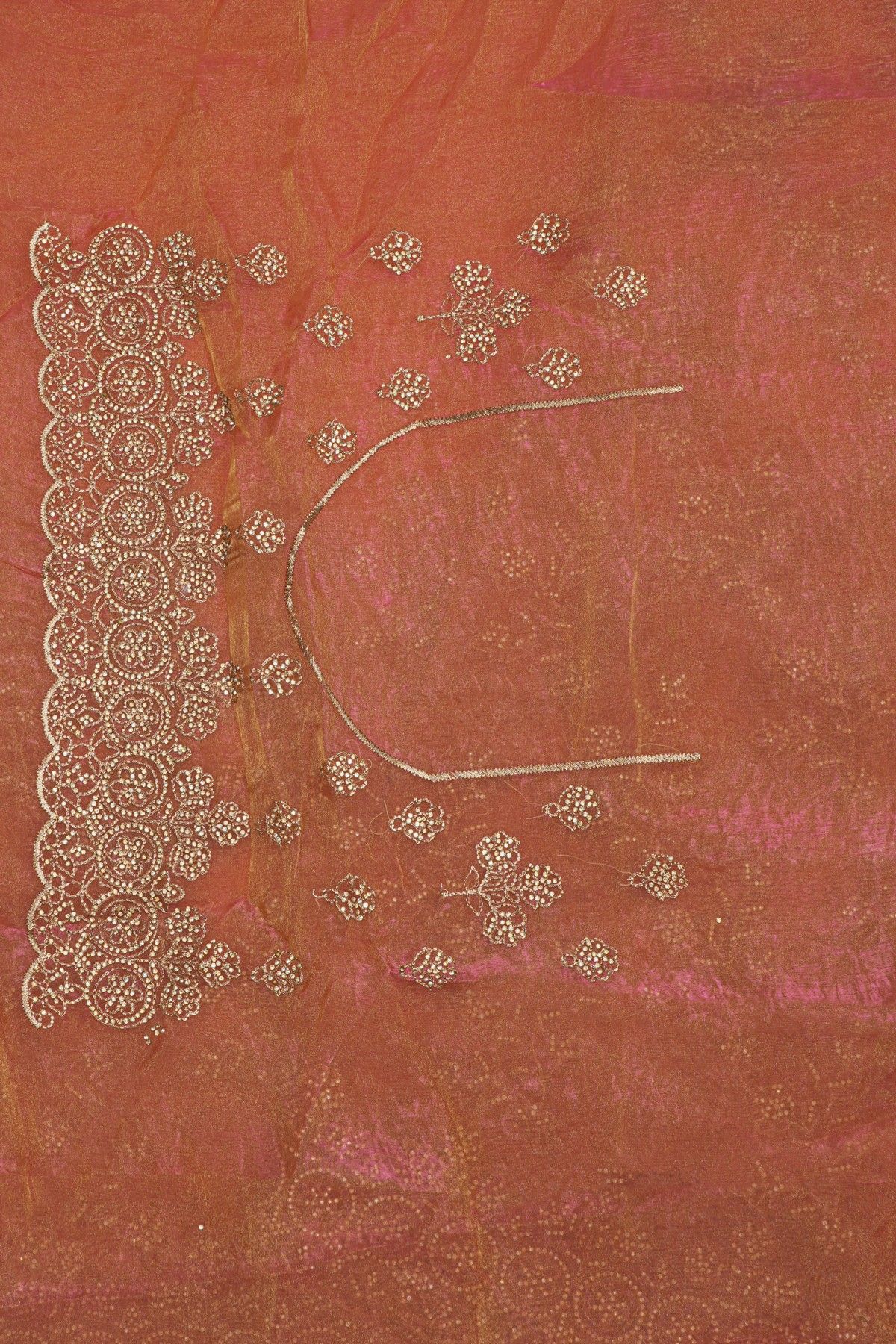 Designer Organza Peach Saree