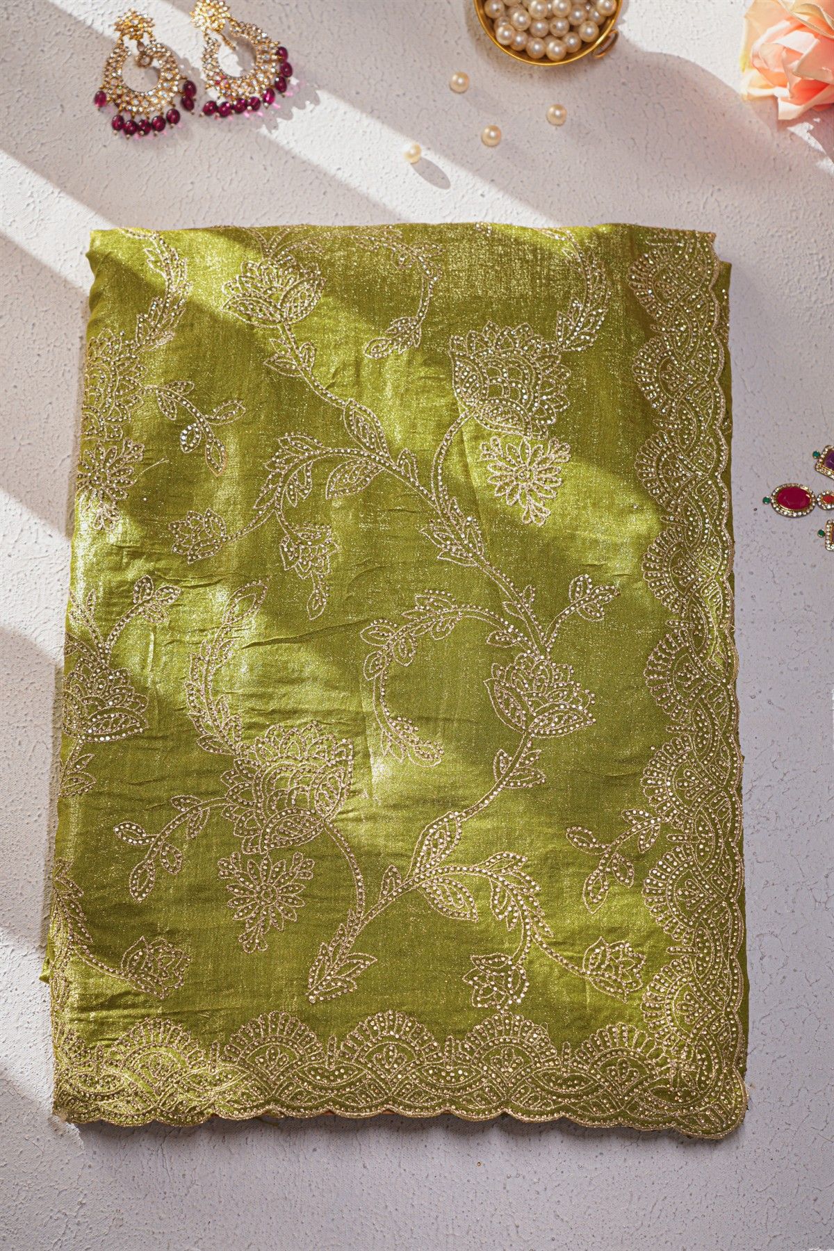 Designer Weaving Georgette Mehendi Green Saree