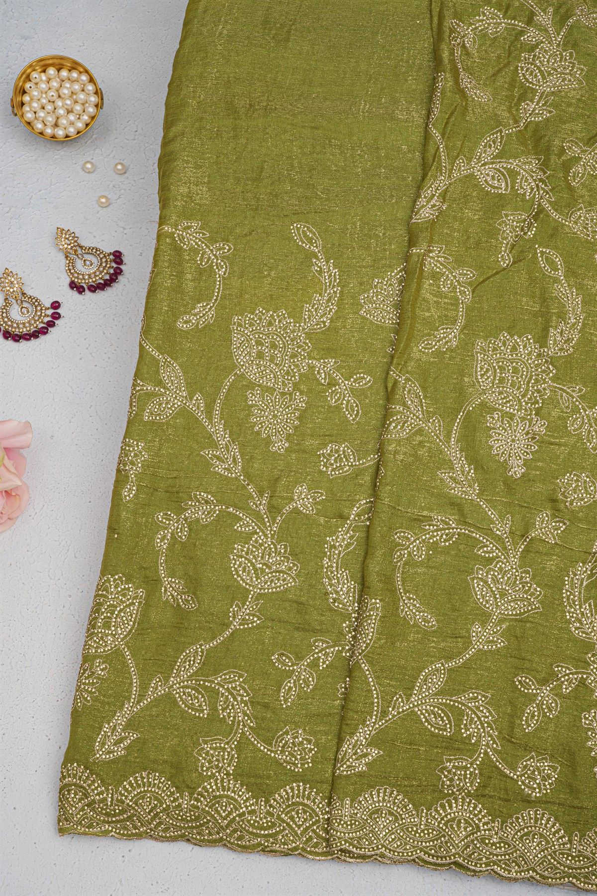 Designer Weaving Georgette Mehendi Green Saree